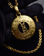 "YVES SAINT LAURENT" Embossed medallion YSL charm necklace