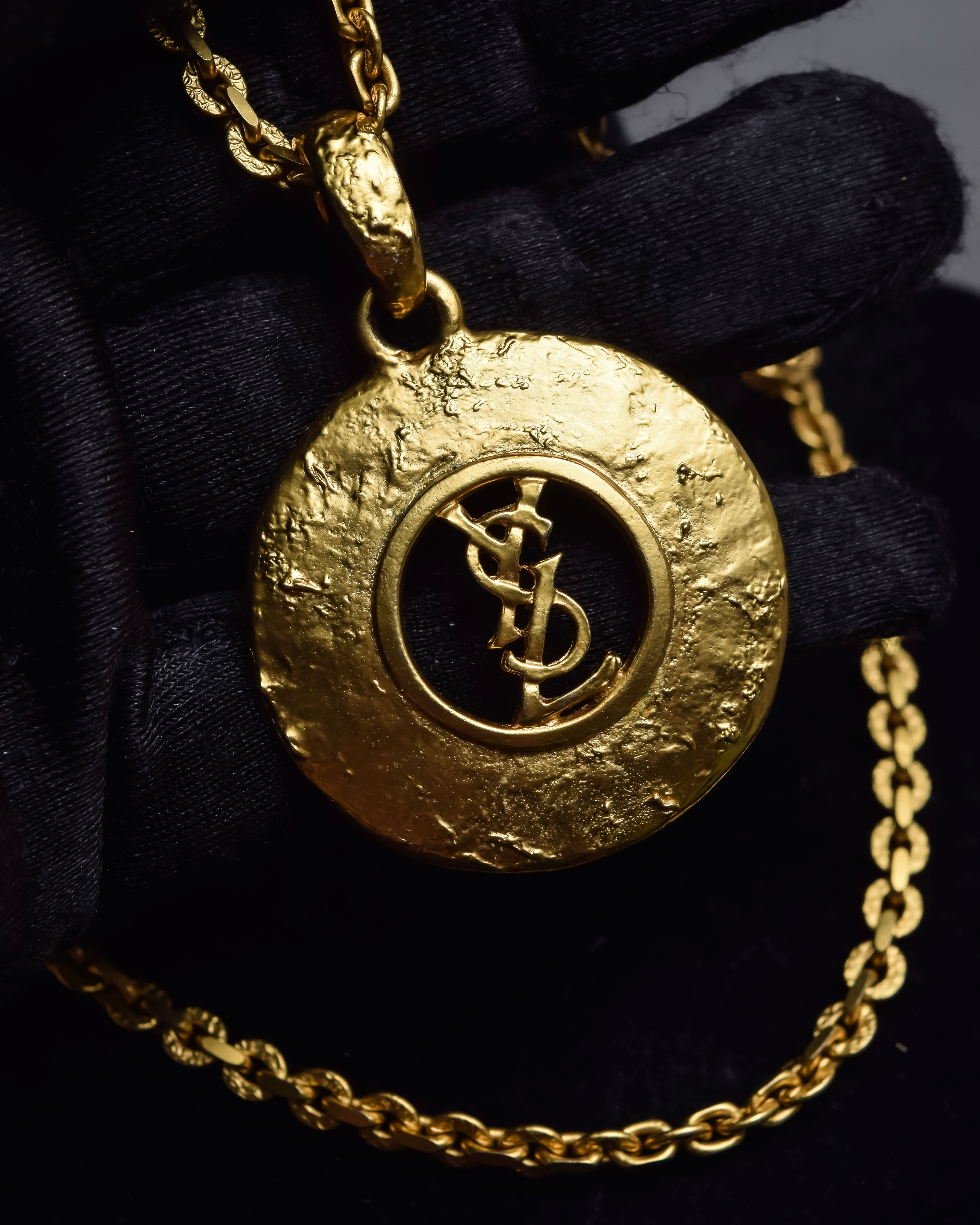 "YVES SAINT LAURENT" Embossed medallion YSL charm necklace