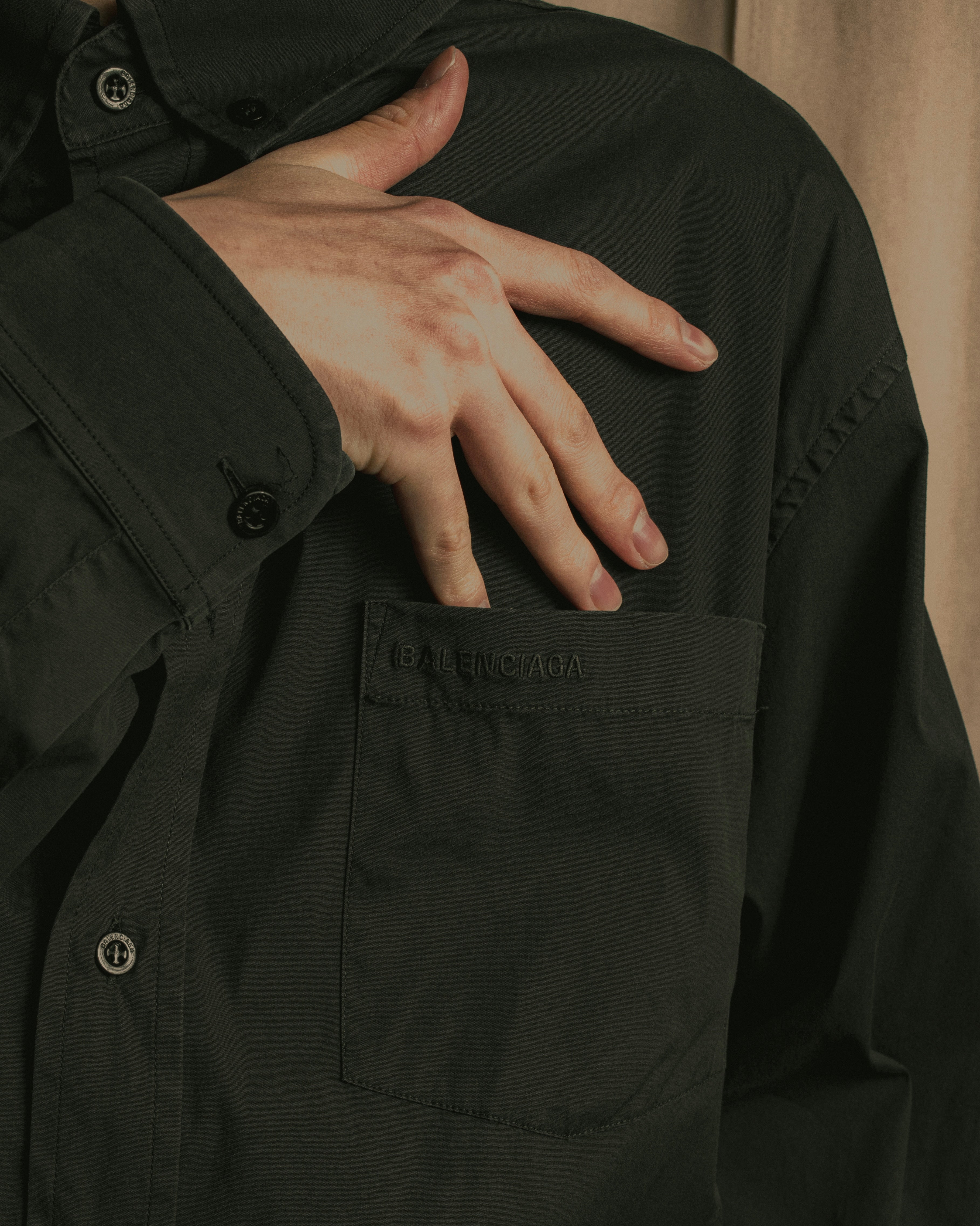 “BALENCIAGA” Button-down collar relaxed shirt