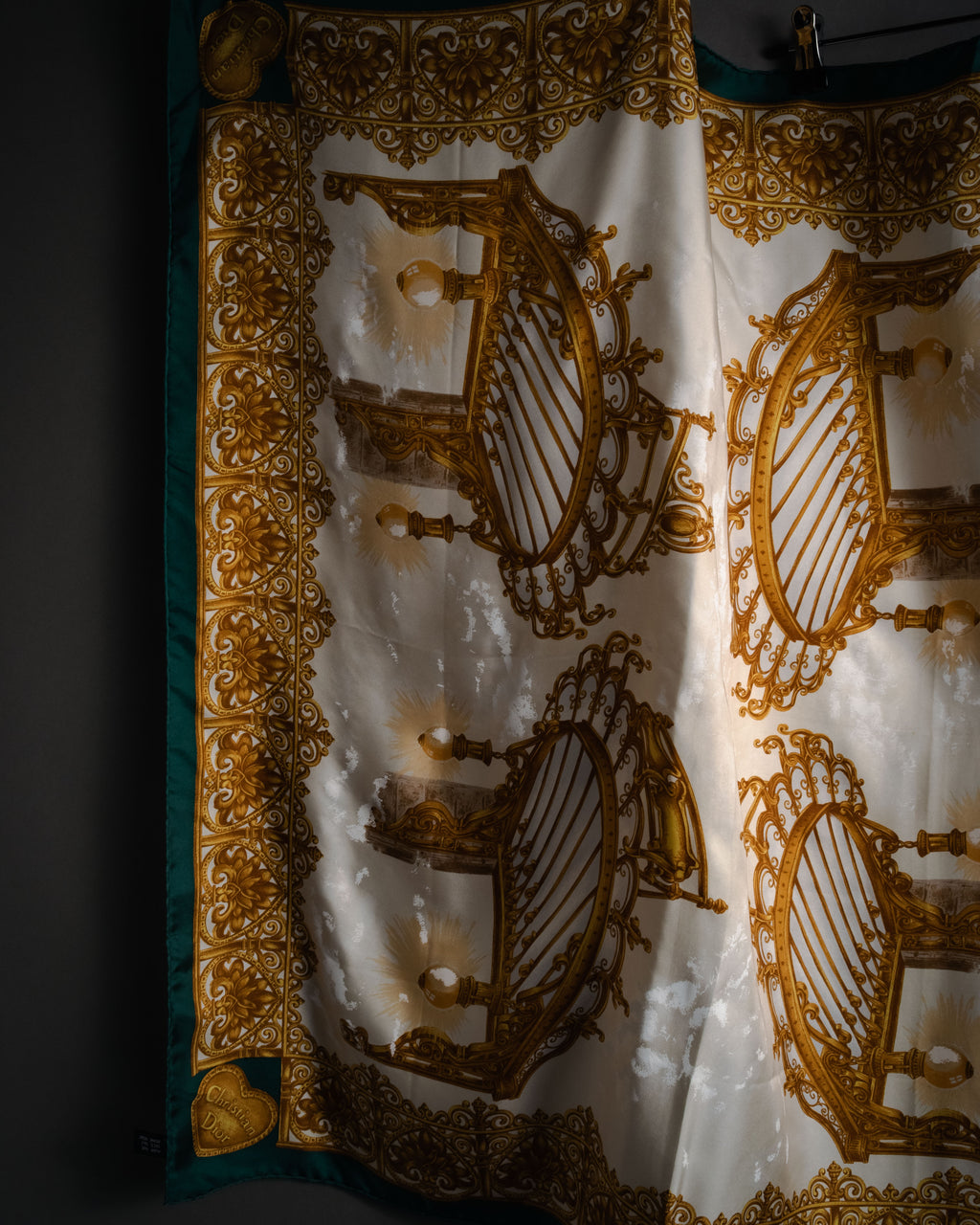 “Christian Dior” 80’s-90’s Baroque lamp motif silk scarf