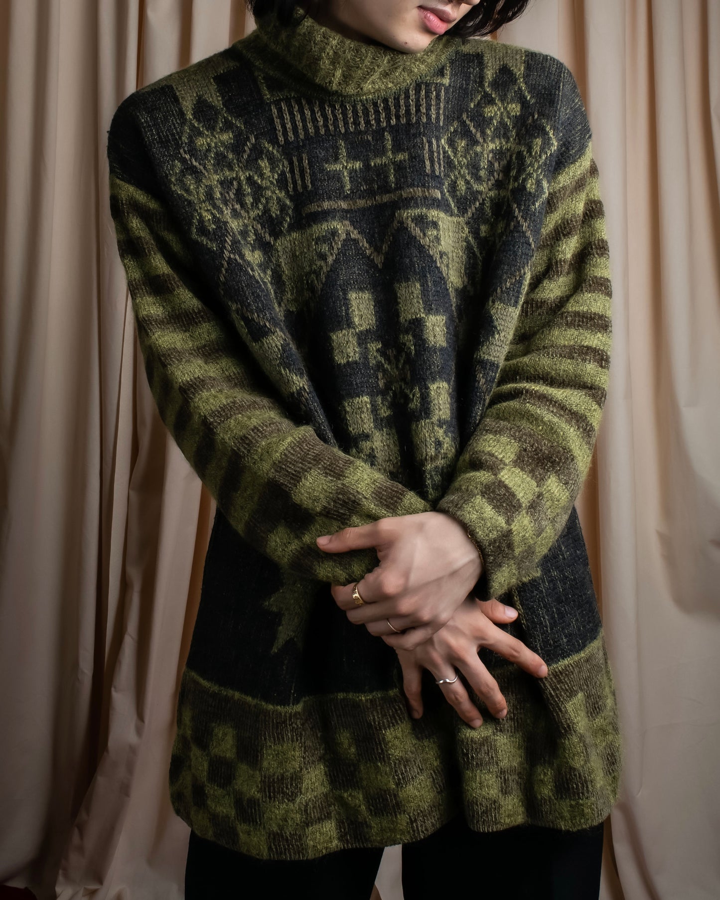 "FENDI" Artistic all over print oversized turtleneck knit