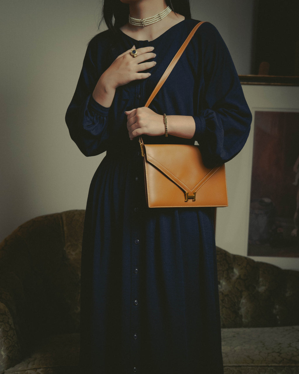 -SPECIAL- "HERMES" 70's-80's Vintage Lydie leather shoulder clutch bag