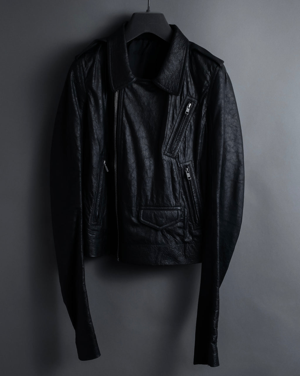 -SPECIAL- "Rick Owens" 15AW Beautiful wrinkles front zip leather jacket