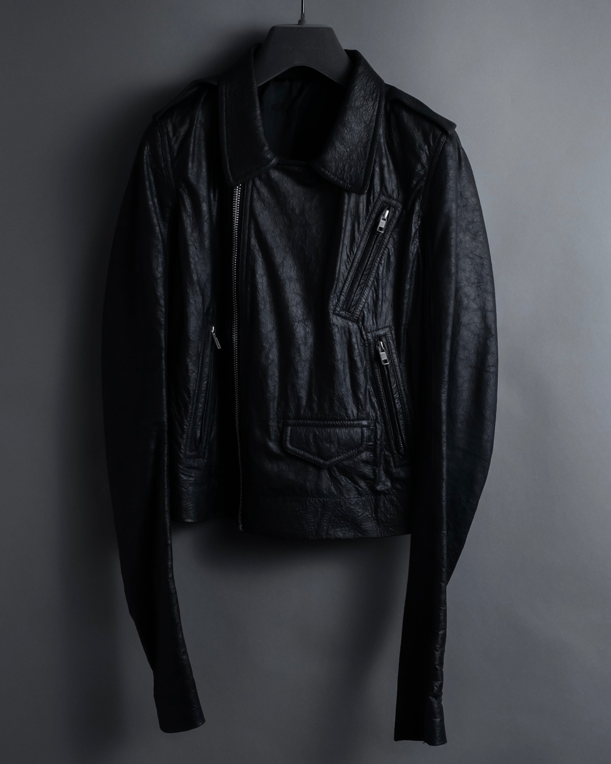 -SPECIAL- "Rick Owens" 15AW Beautiful wrinkles front zip leather jacket