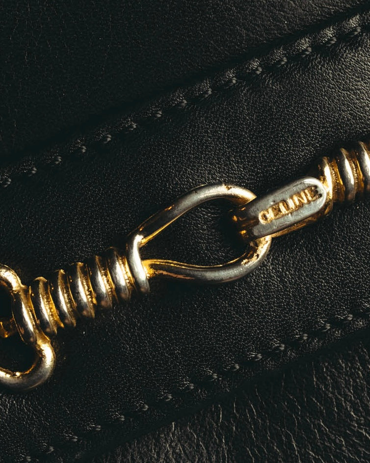 "CELINE" 70's-80's Classic horsebit leather shoulder handbag