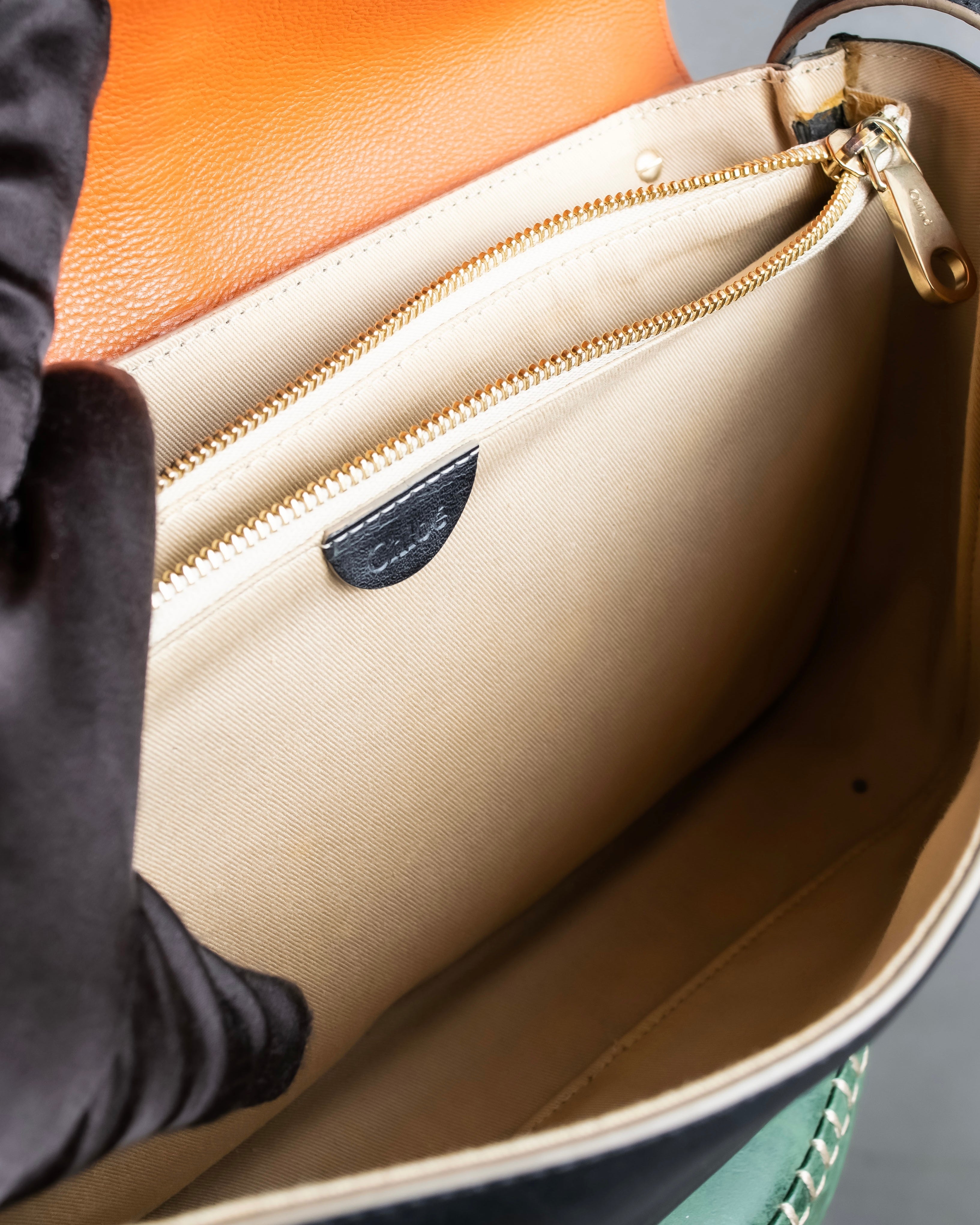 "Chloe" Leather &amp; canvas combination design chain crossbody bag