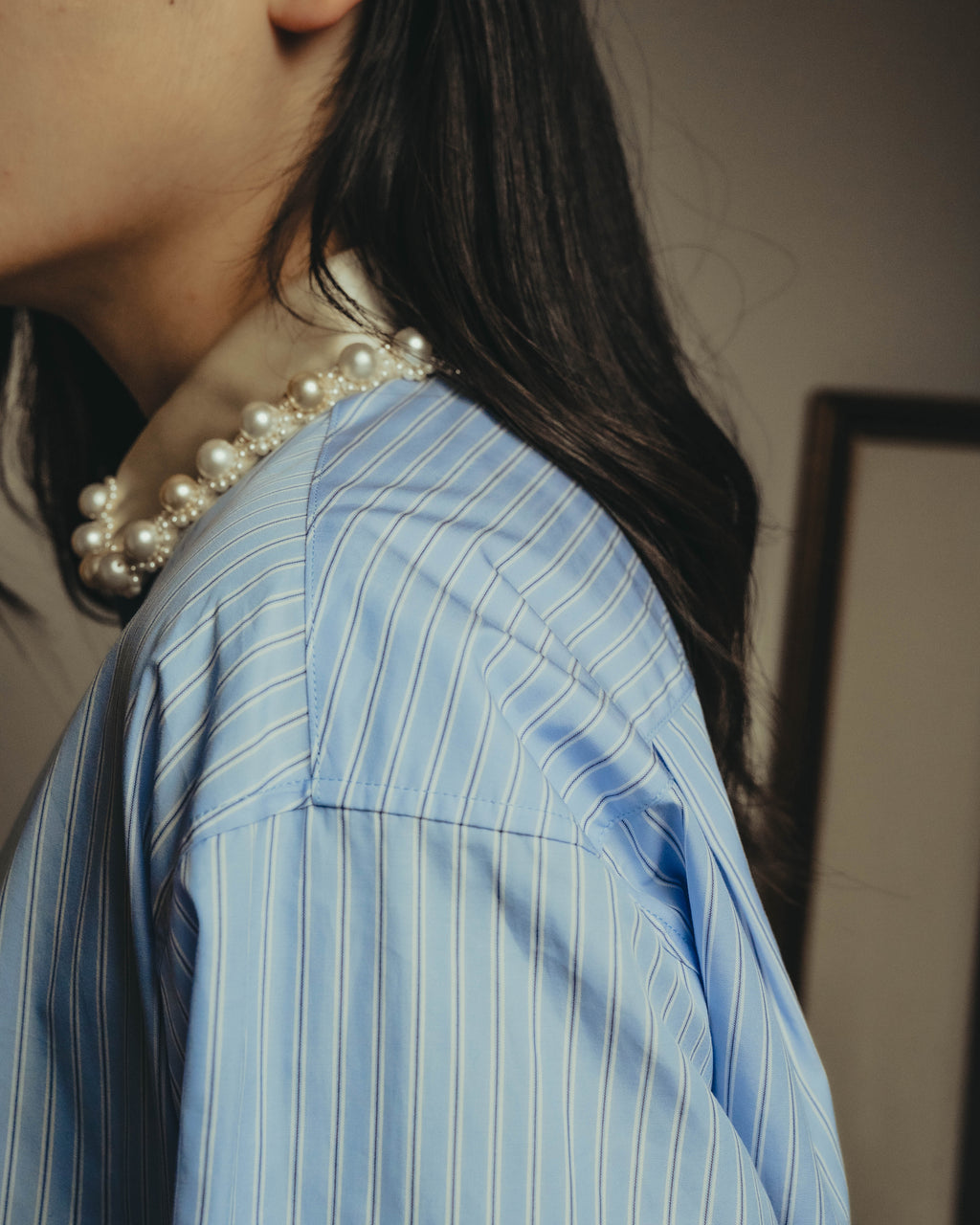-SPECIAL- "GUCCI" 2010's-20's Pearl embellished detachable collar striped long shirt