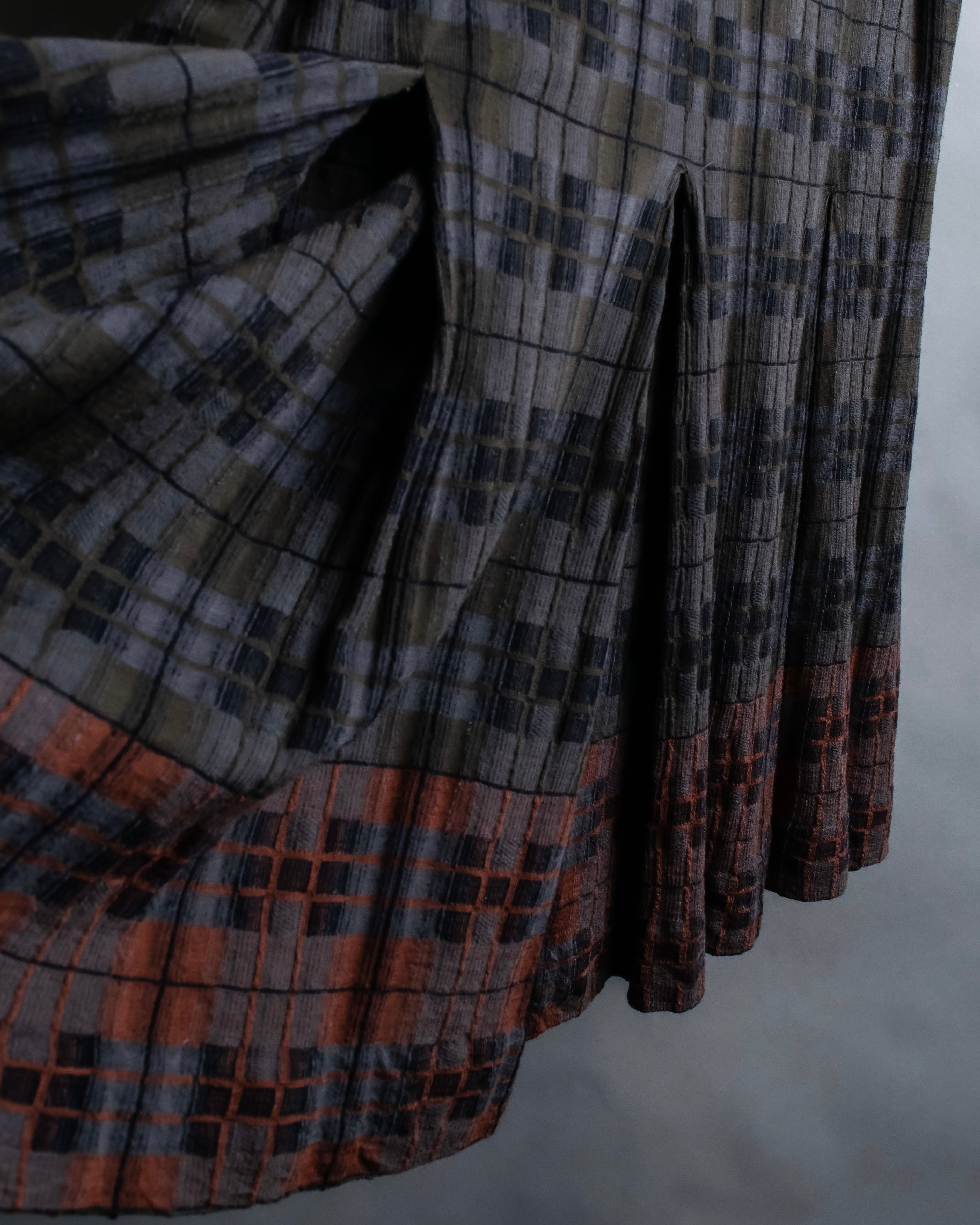 "HERMES" Check pattern cropped skirt
