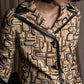 "PRADA" 1996fall Geometric pattern leather trim design mid length coat