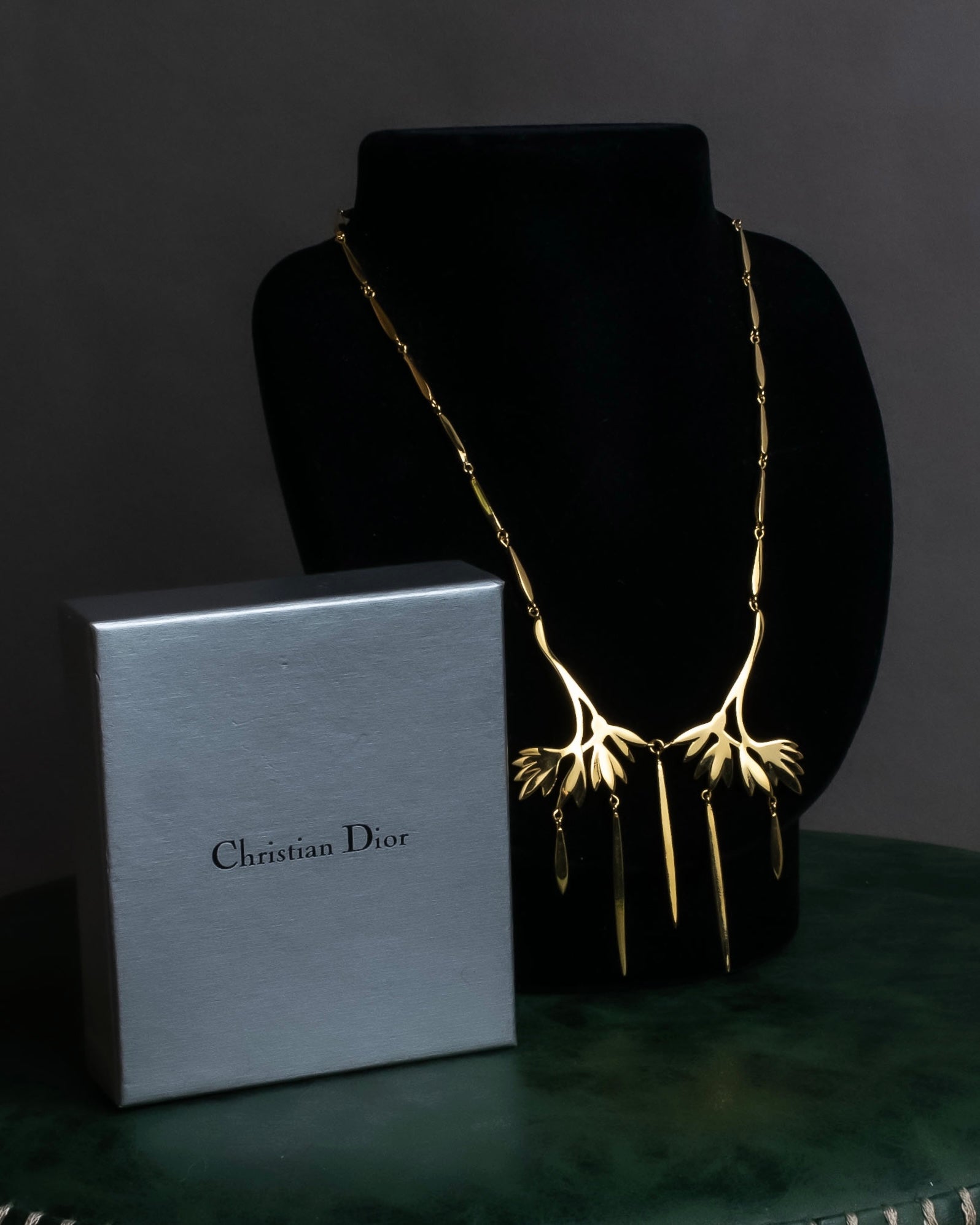 "Christian Dior" Branched leaf motif gold necklace