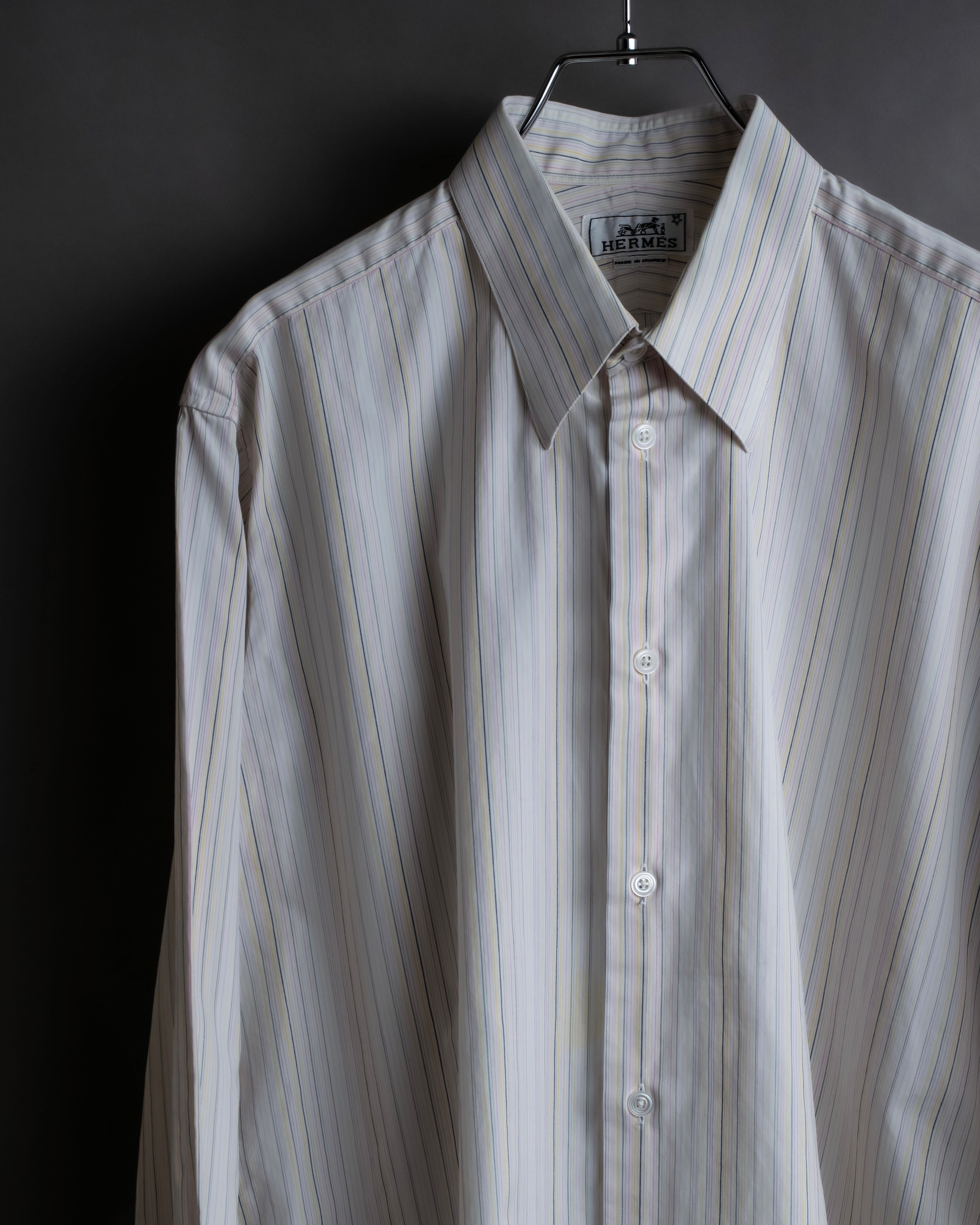 "HERMES" Multi-stripe pattern hand-sewn nuance cotton shirt