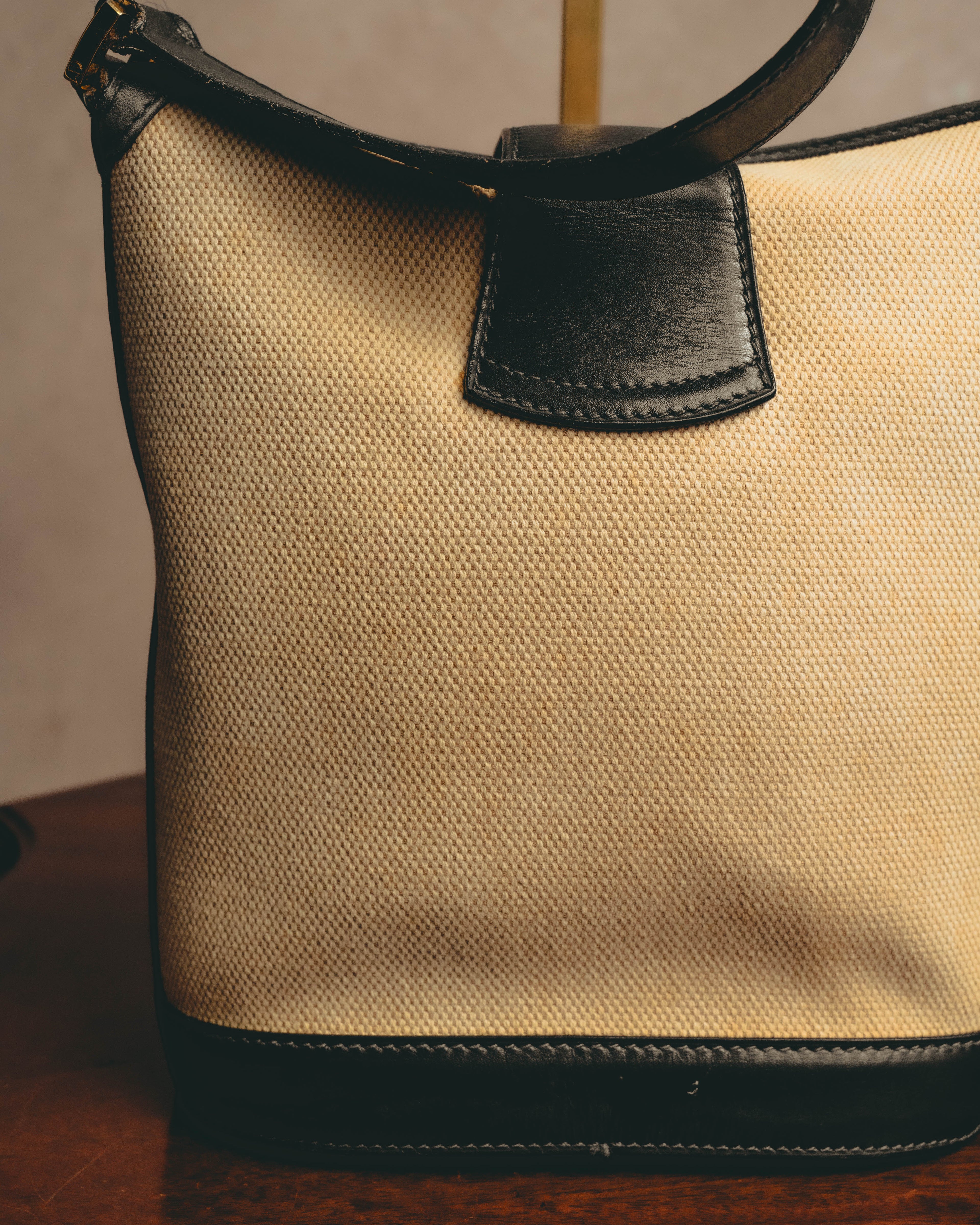 "Tiffany & Co." Vintage two tone canvas and leather shoulder bag