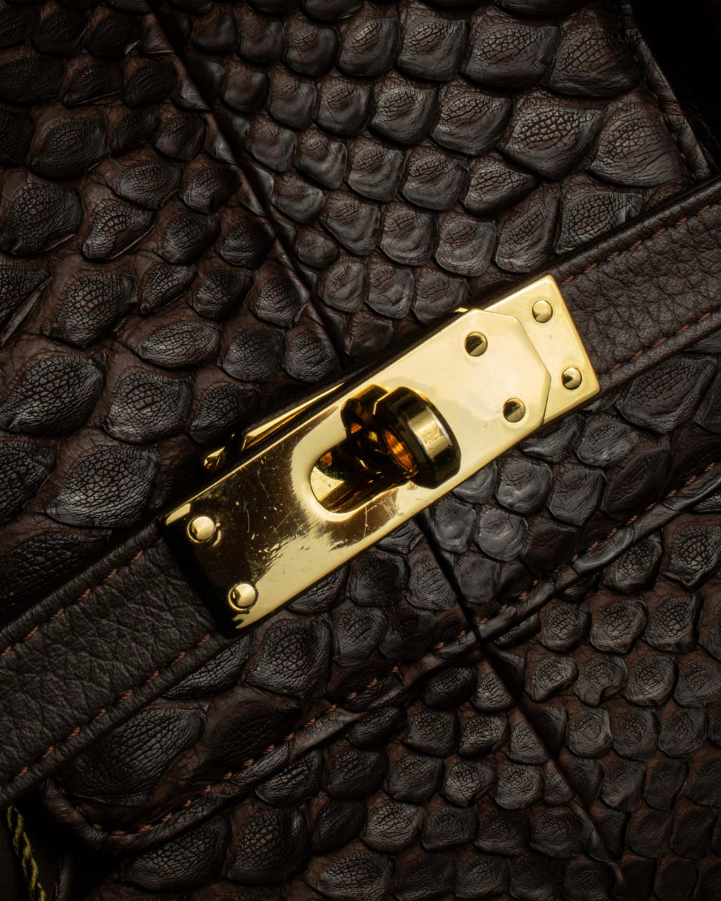 "Vintage turnlock design python leather bag"
