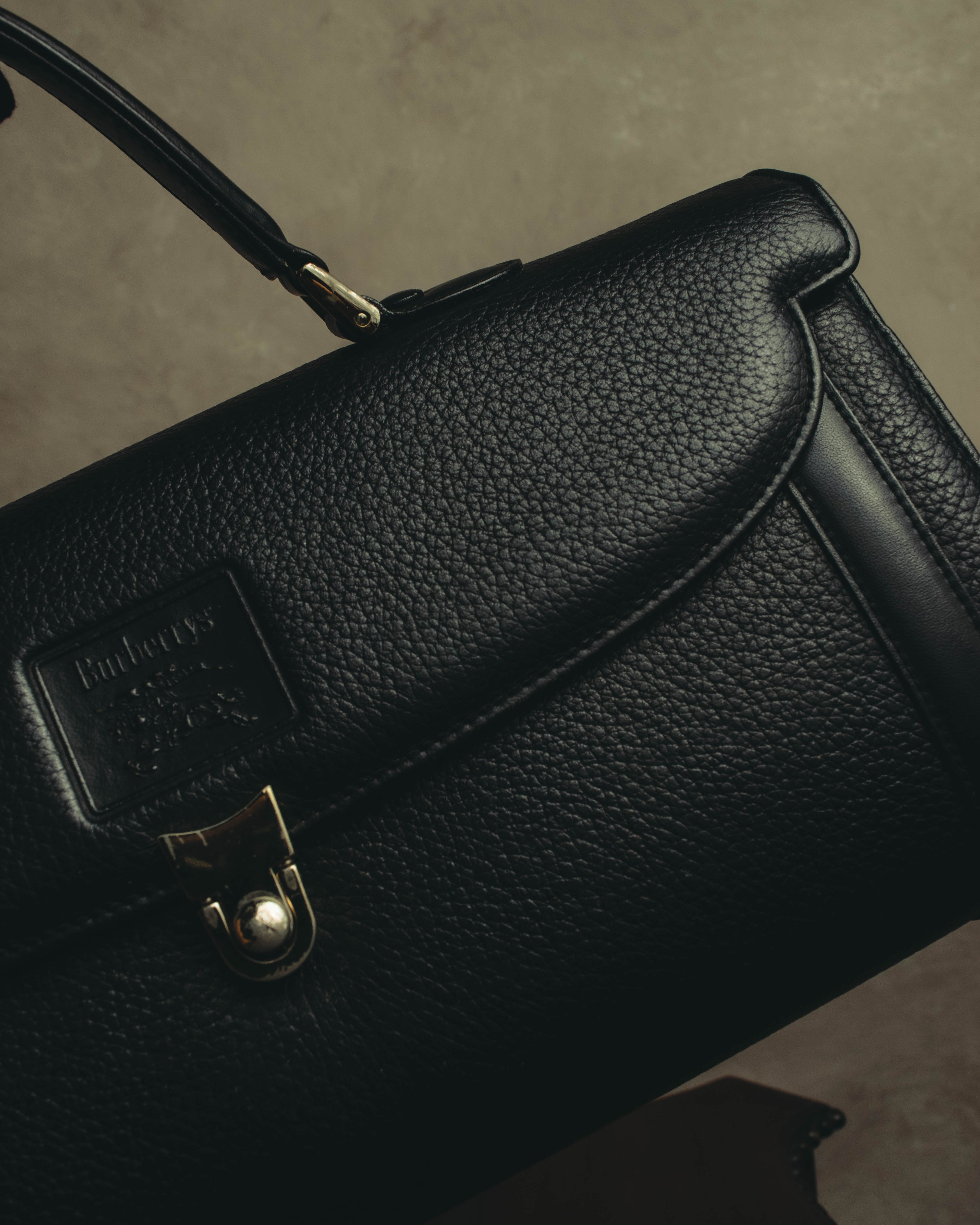"Burberrys" 80's-90's Classic black leather top-handle handbag