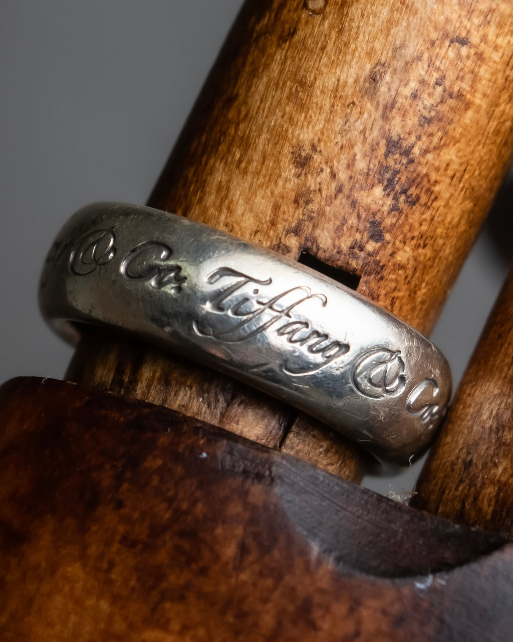 "Tiffany&Co" Notes series cursive logo engraved silver ring