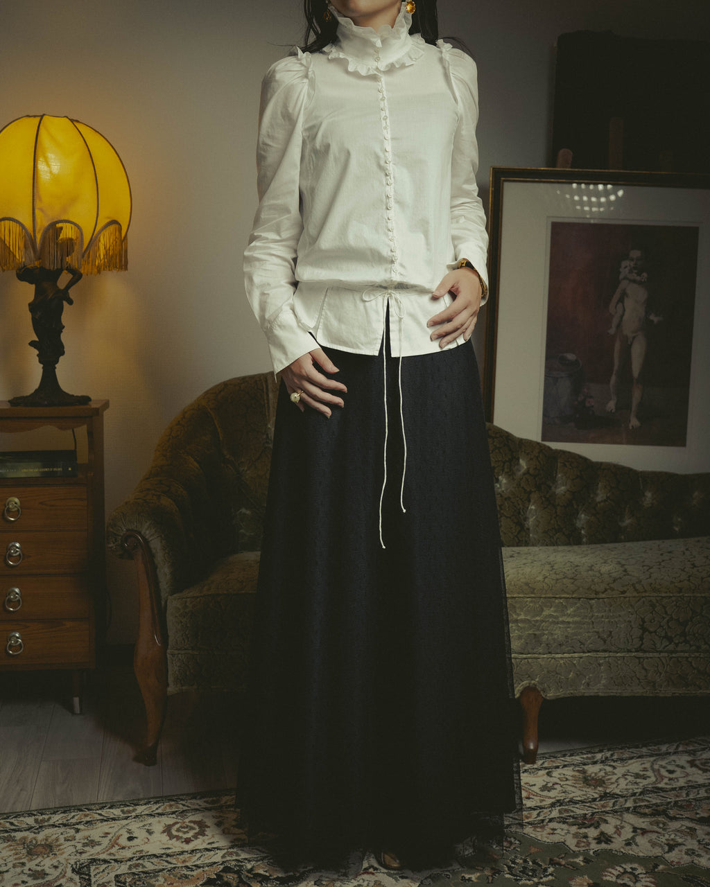 -SPECIAL- “YVES SAINT LAURENT” 70’s-90’s Ruffled high-neck blouse