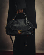 -SPECIAL- “Salvatore Ferragamo“ 90's-00's Gancini pony hair and leather dual-way boston bag