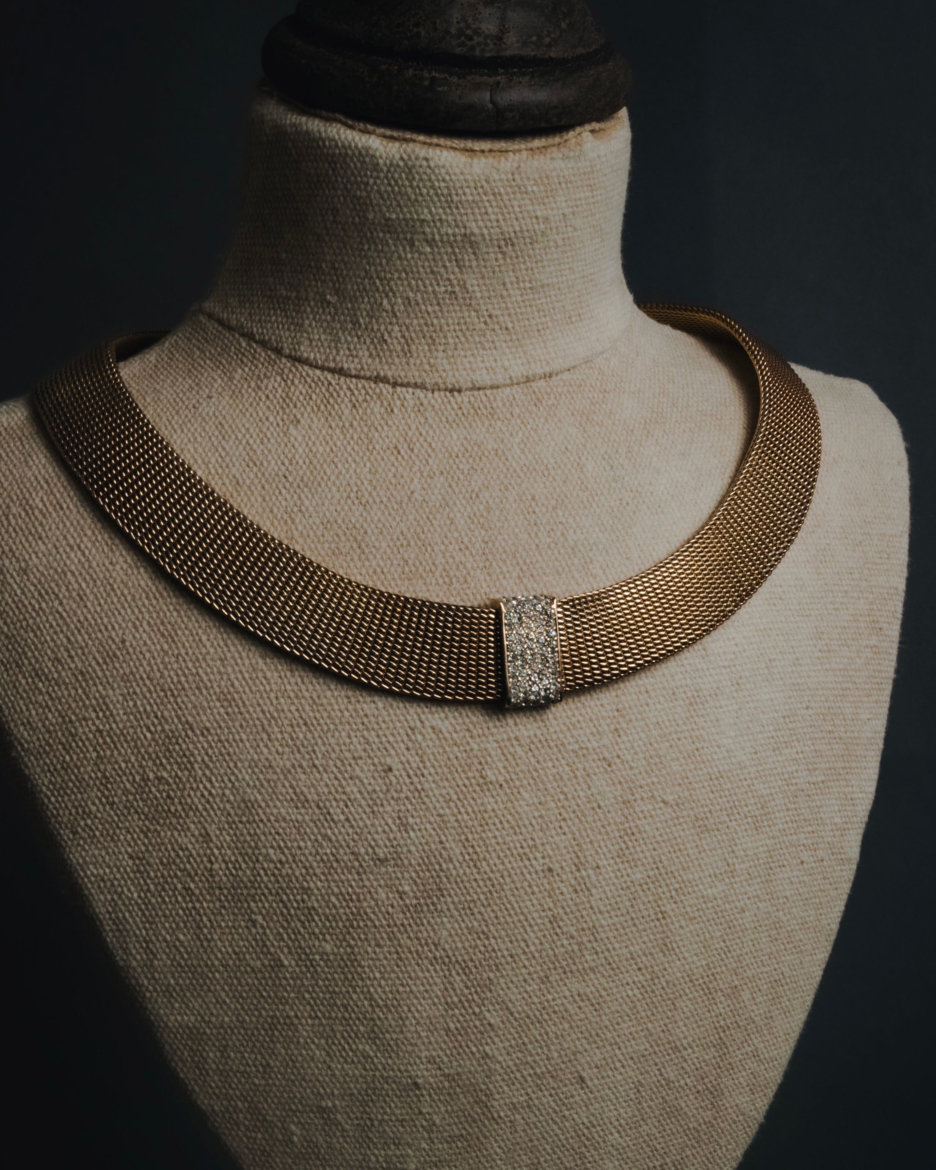 "Christian Dior" 80’s wide mesh pavé bar necklace