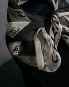 "CHANEL" Coco mark grid pattern silk scarf