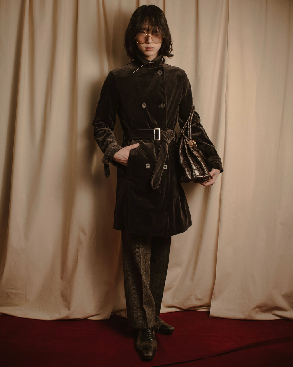 -SPECIAL- "JIL SANDER"
90’s-00’s Architectural cotton velvet belted coat