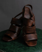 "CELINE" Layered belt detail leather heel sandals