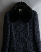 "Valentino Garavani" Fur collar boucle wool mid-length coat