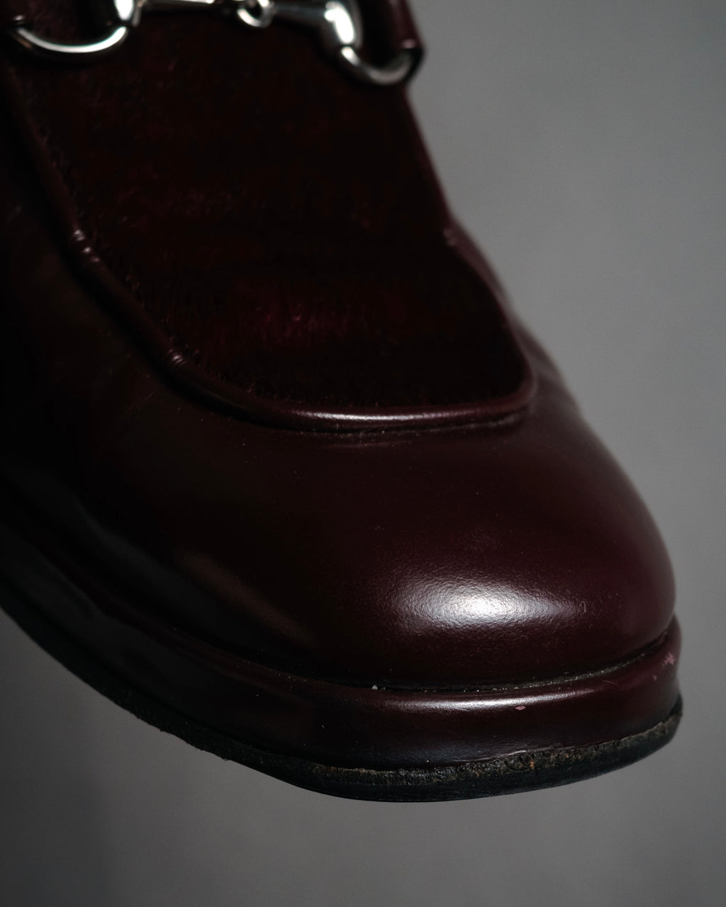 "GUCCI" 90’s-00’s Horsebit haircalf panel loafers