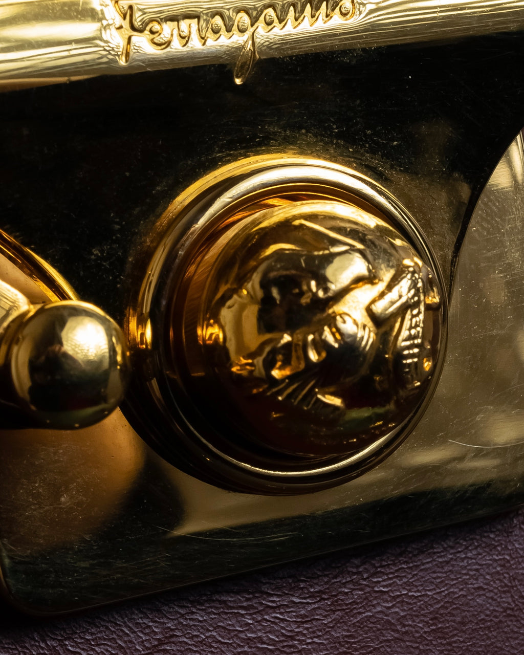 "Salvatore Ferragamo" Coin motif metal design leather hand bag