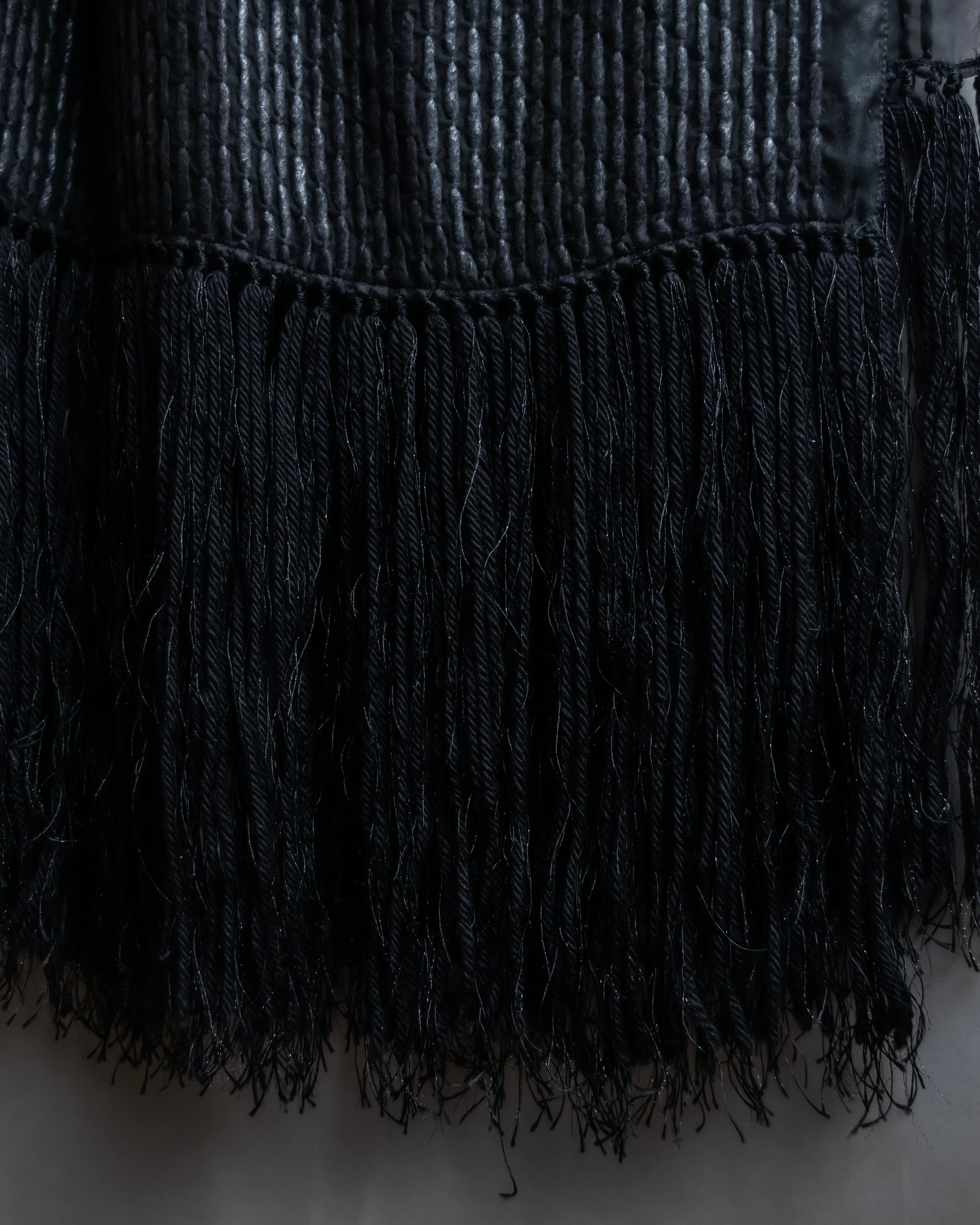 "GIORGIO ARMANI" Waffle low gauge knit fringe design stole