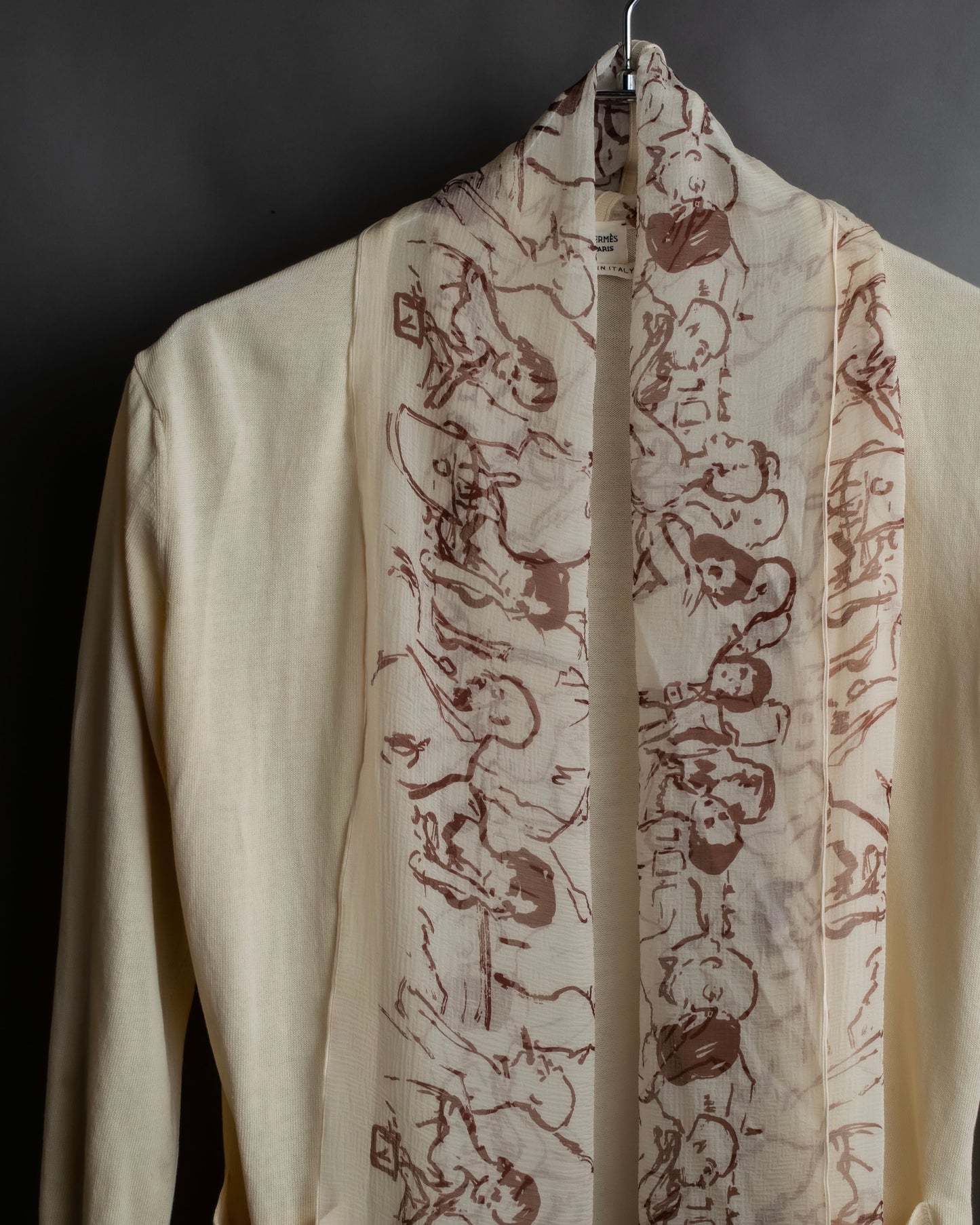 "HERMES" Gaultier period scarf docking design silk cardigan