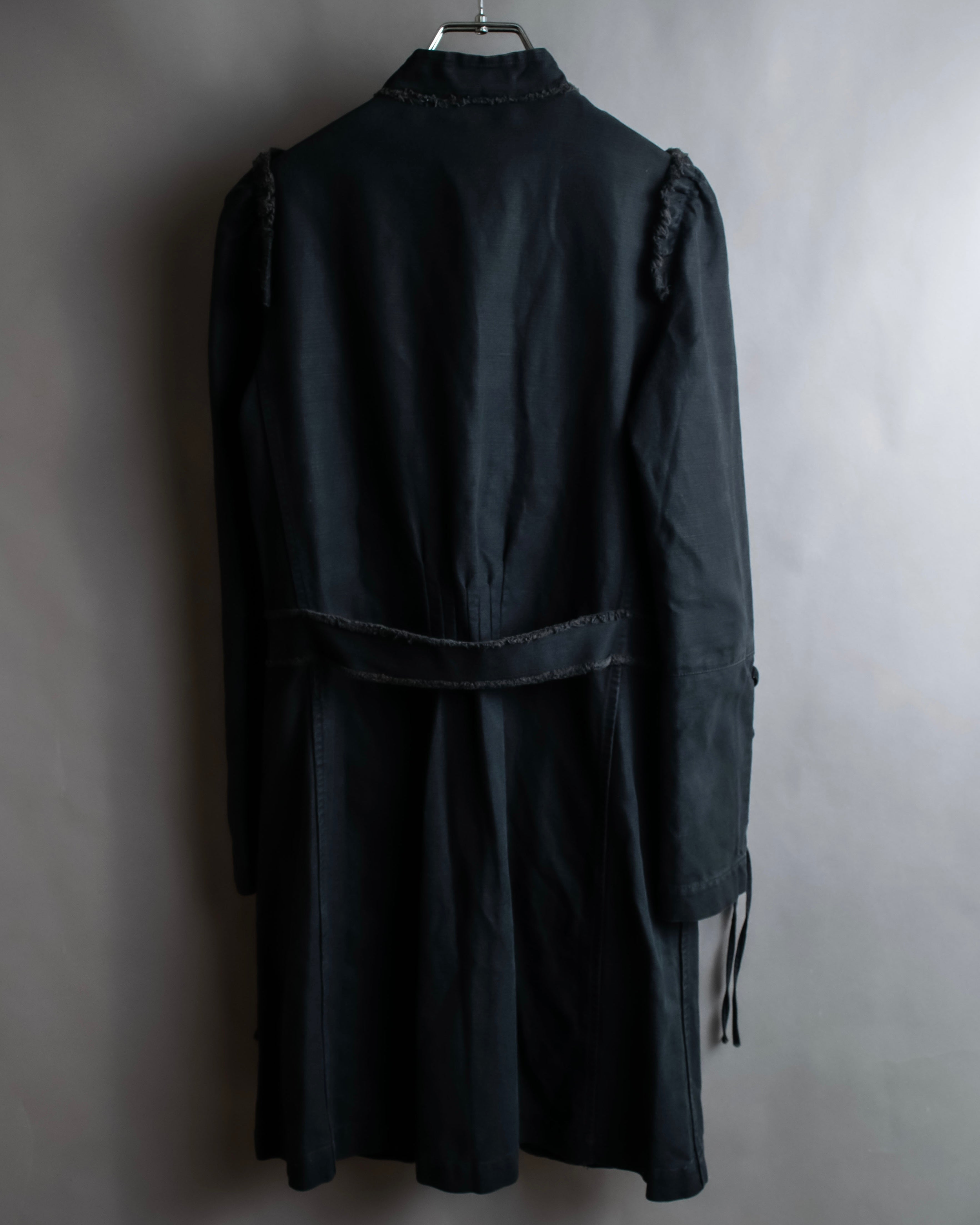 "vanessa bruno" Lace fringe design drawstring cotton linen shirt dress