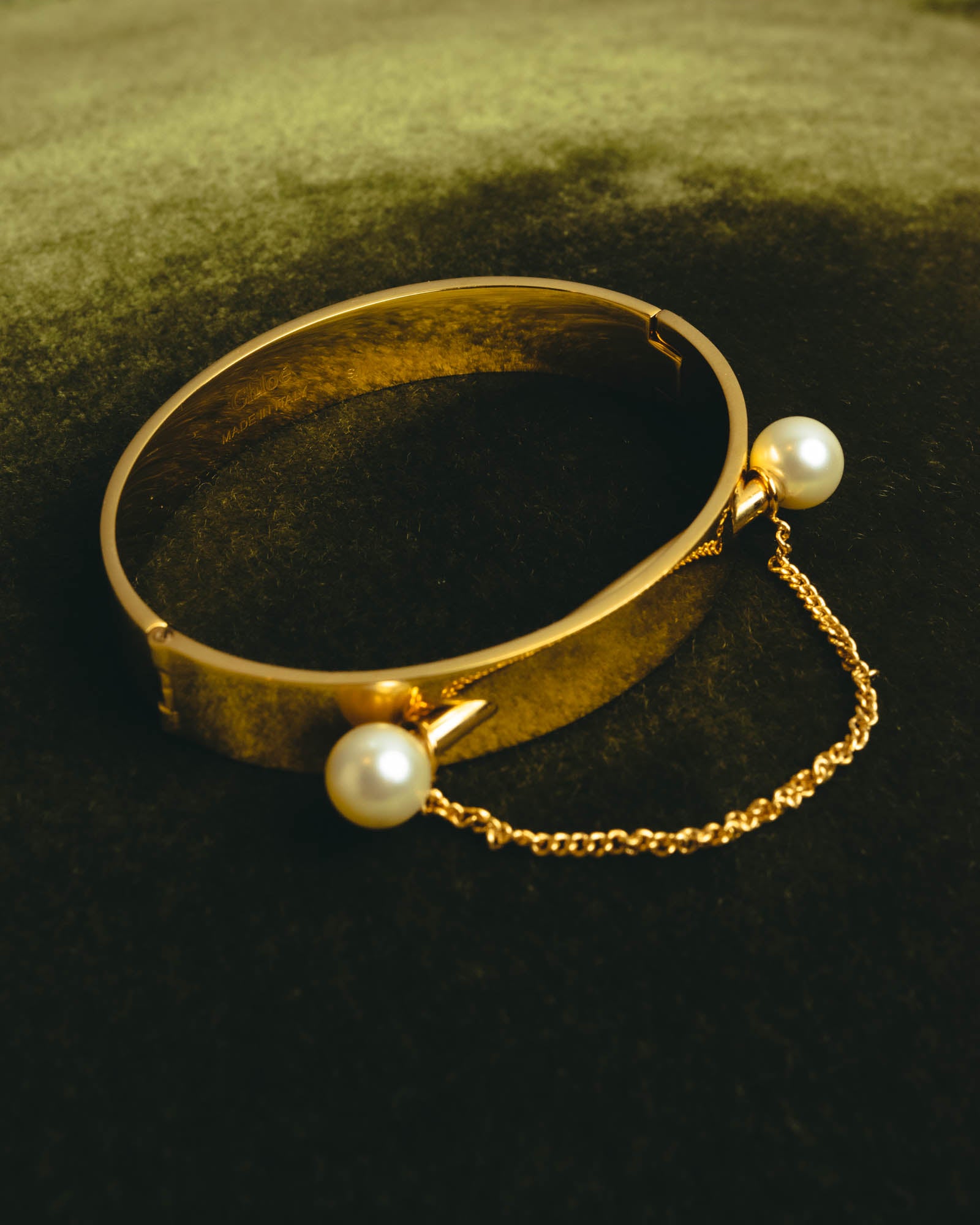 "Chloé" 2010's Gold tone pearl hinged cuff bracelet