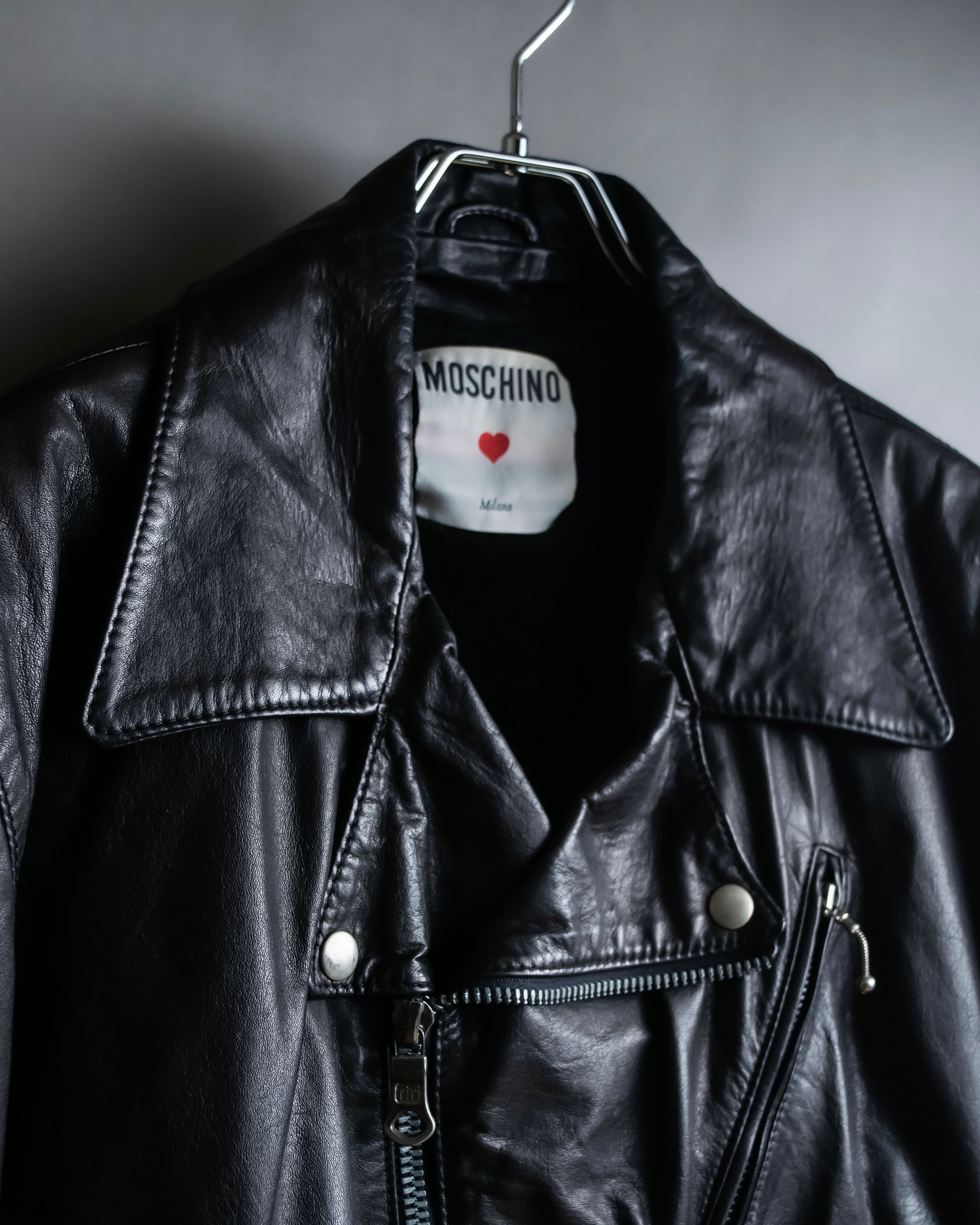 "MOSCHINO" Box silhouette leather double rider jacket