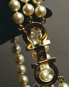 "Salvatore Ferragamo" 80's-90's Gancini three-strand pearl-style necklace