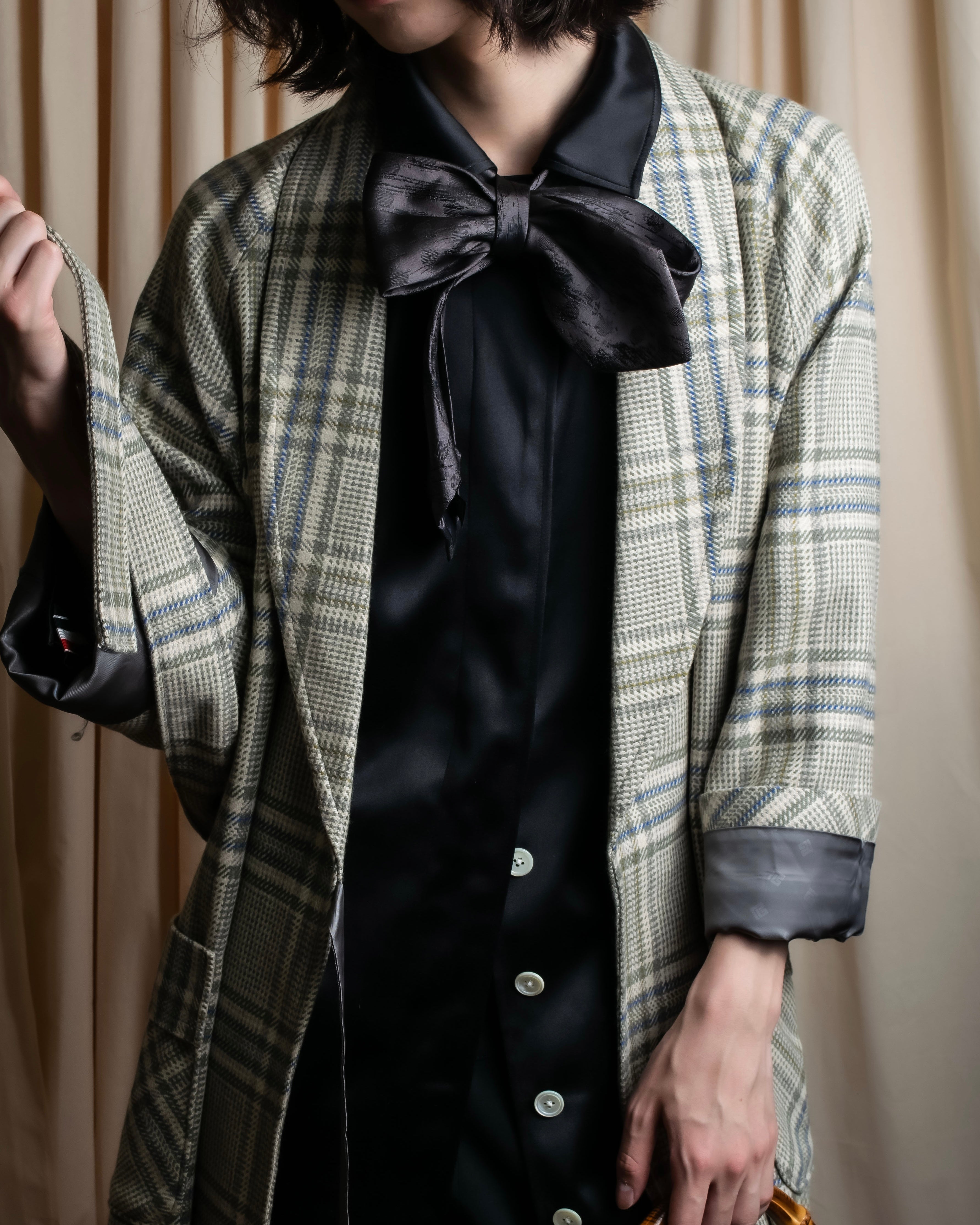 "PIERRE BALMAIN" Glen check belted gown coat