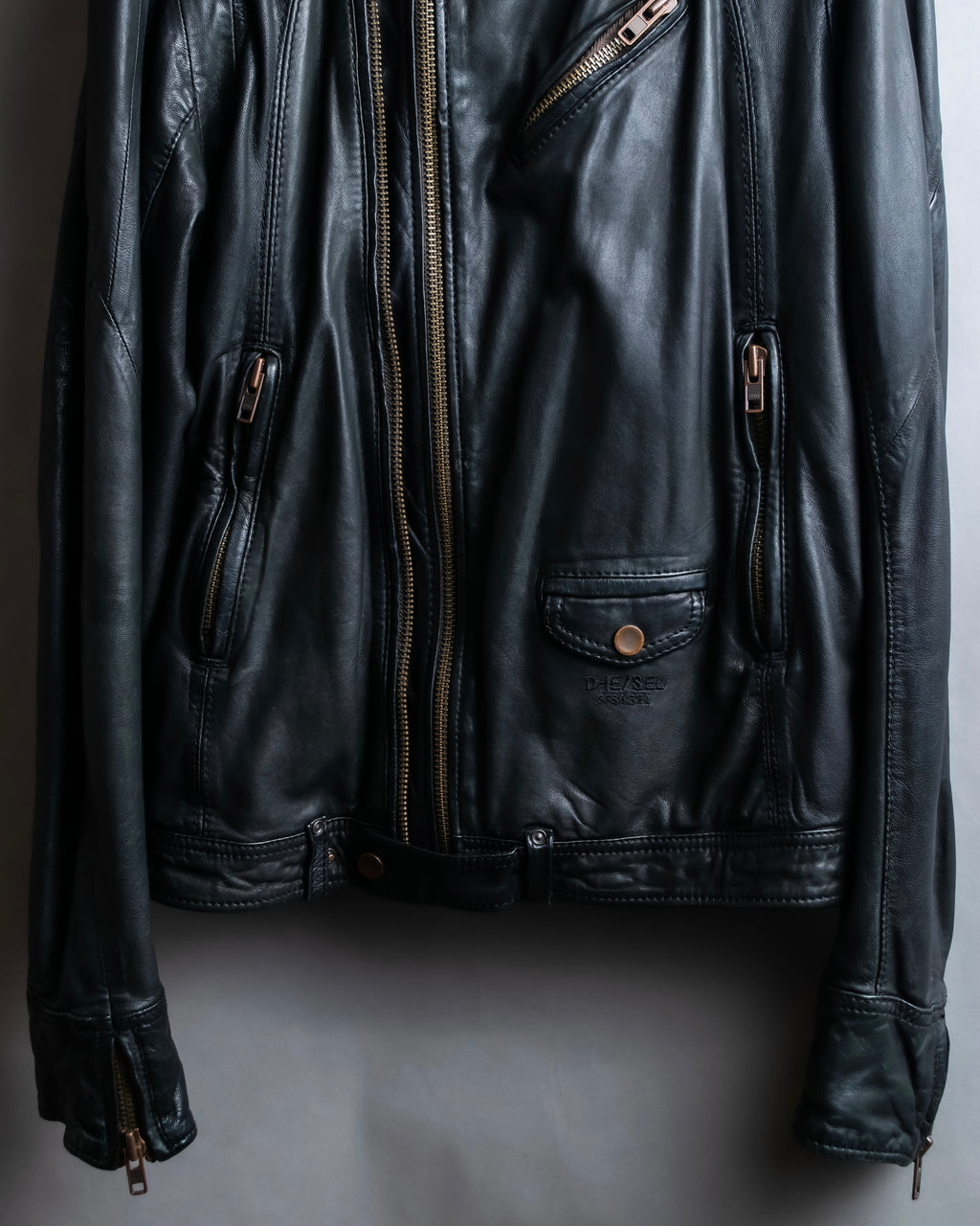 "DIESEL" Oversized stand collar lamb leather jacket