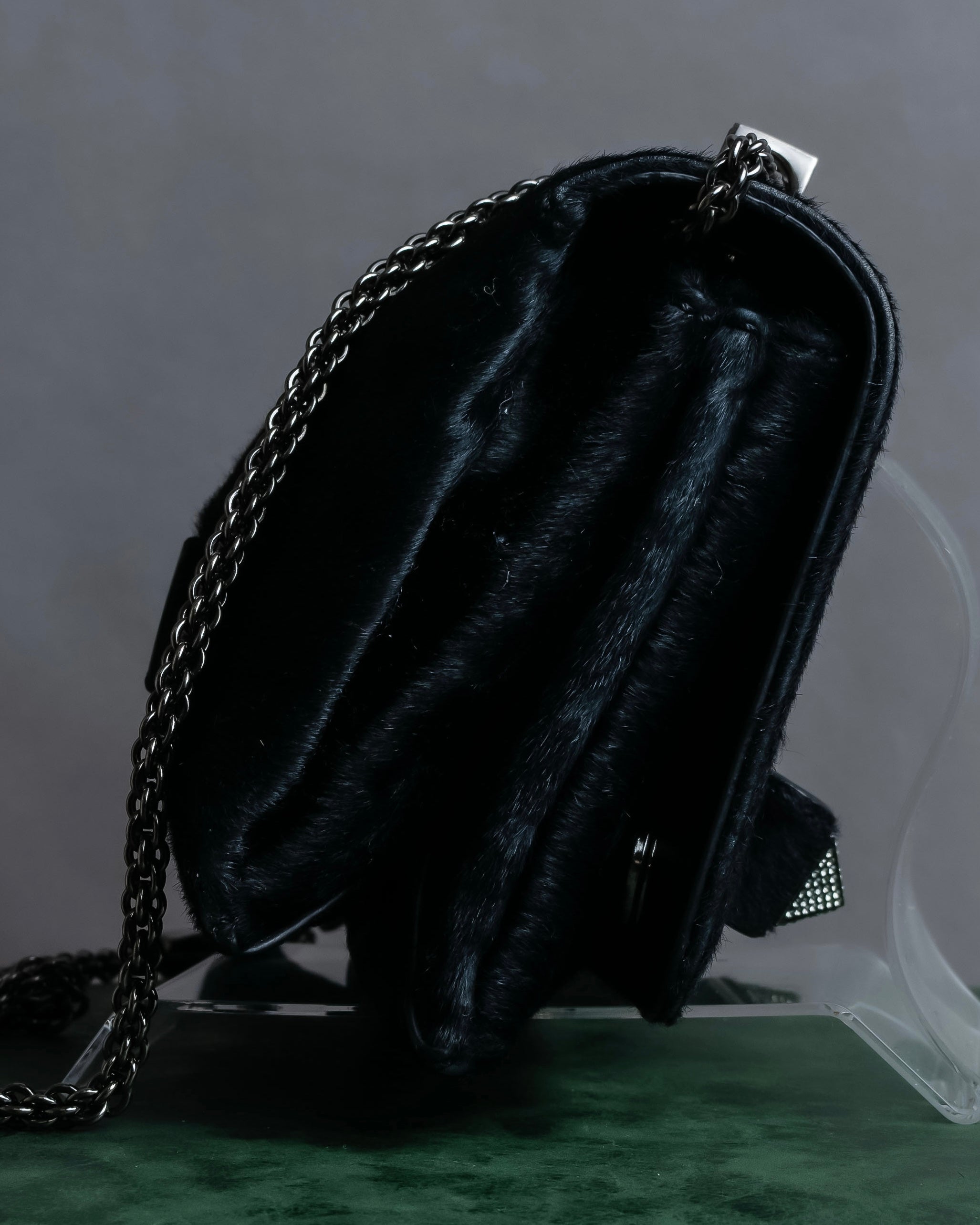 "VALENTINO" Gunmetal design black pony leather shoulder bag