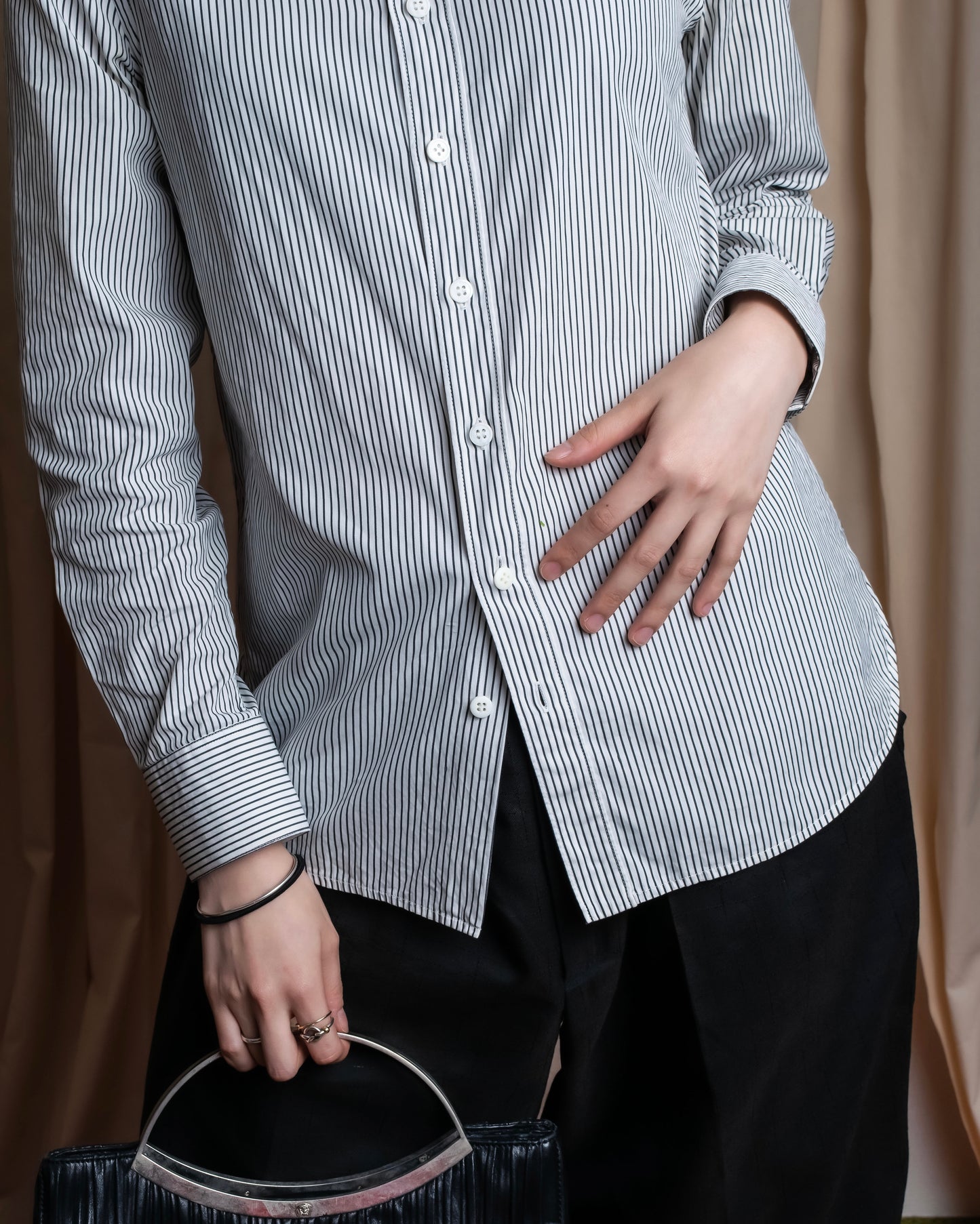 "YVES SAINT LAURENT" Fine pitch stripe pattern clerical design shirt