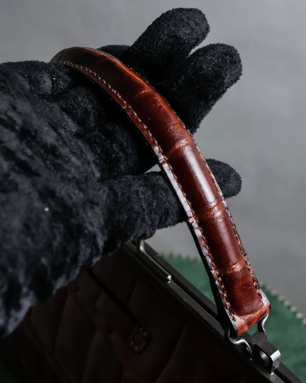 "JEAN PAUL GAULTIER" Logo engraved crocodile embossed 2way leather bag