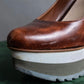 "PRADA" Brown leather stepped sole wedge heel pumps