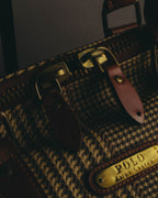"Polo Ralph Lauren" 80's-90's Houndstooth leather trim travel bag