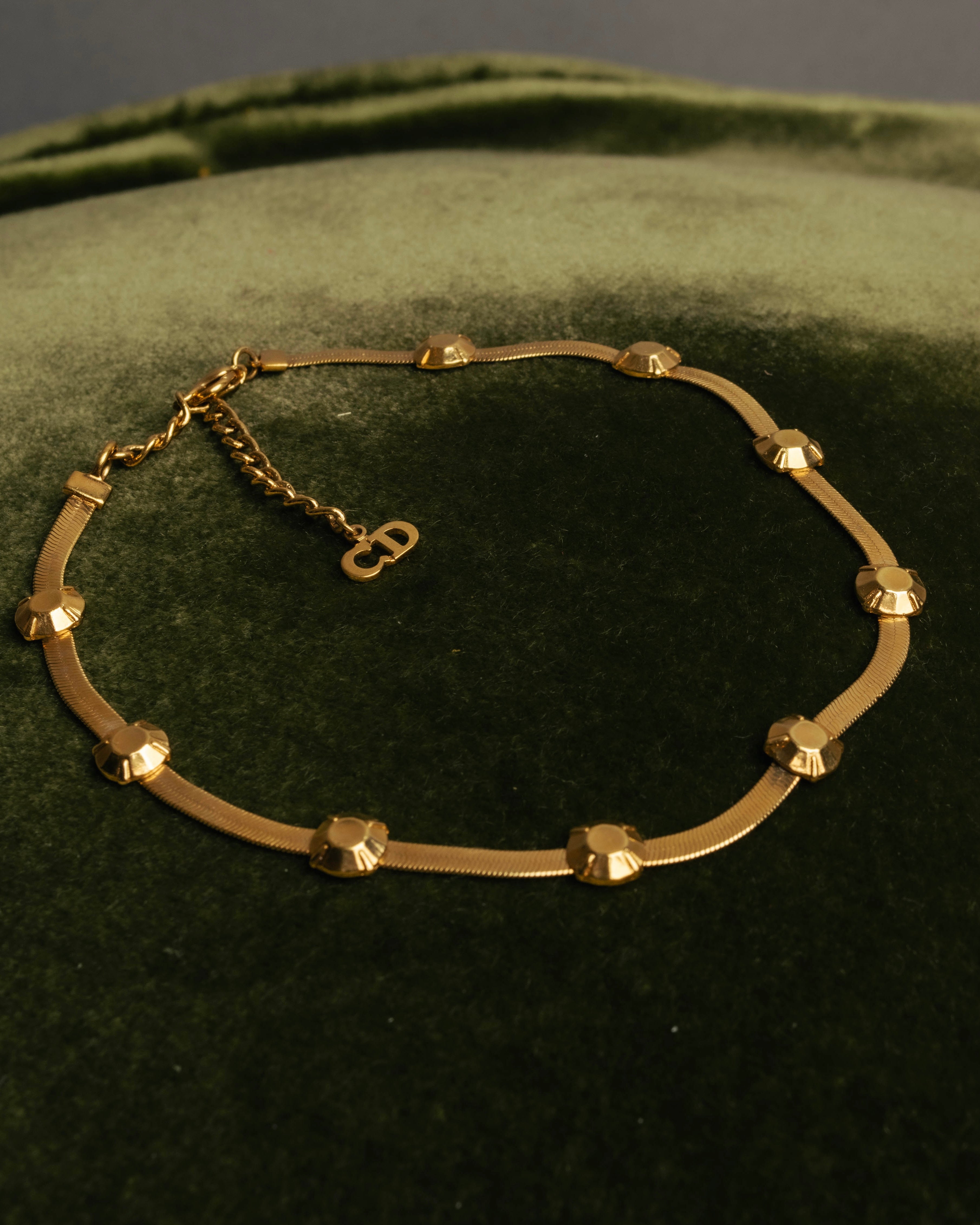 "Christian Dior" 90's-00's Fluted gold tone chain anklet