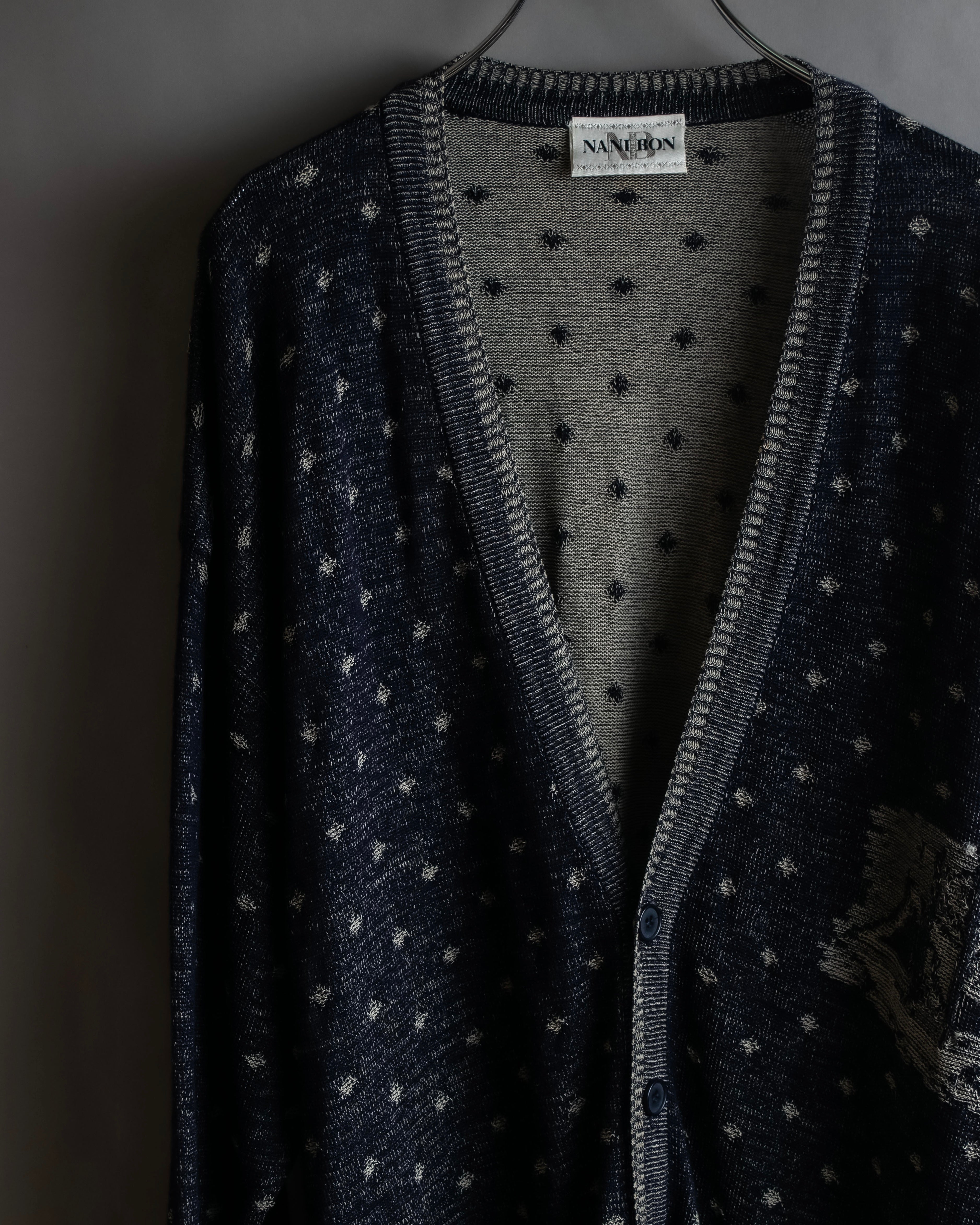 "Vintage abstract polka dot knit cardigan"