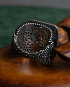 "GUCCI" Crystal rhinestone GG motif engraved signet ring