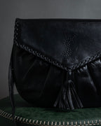 "YVES SAINT LAURENT" 80's-90's Logo engraved tassel detail bag