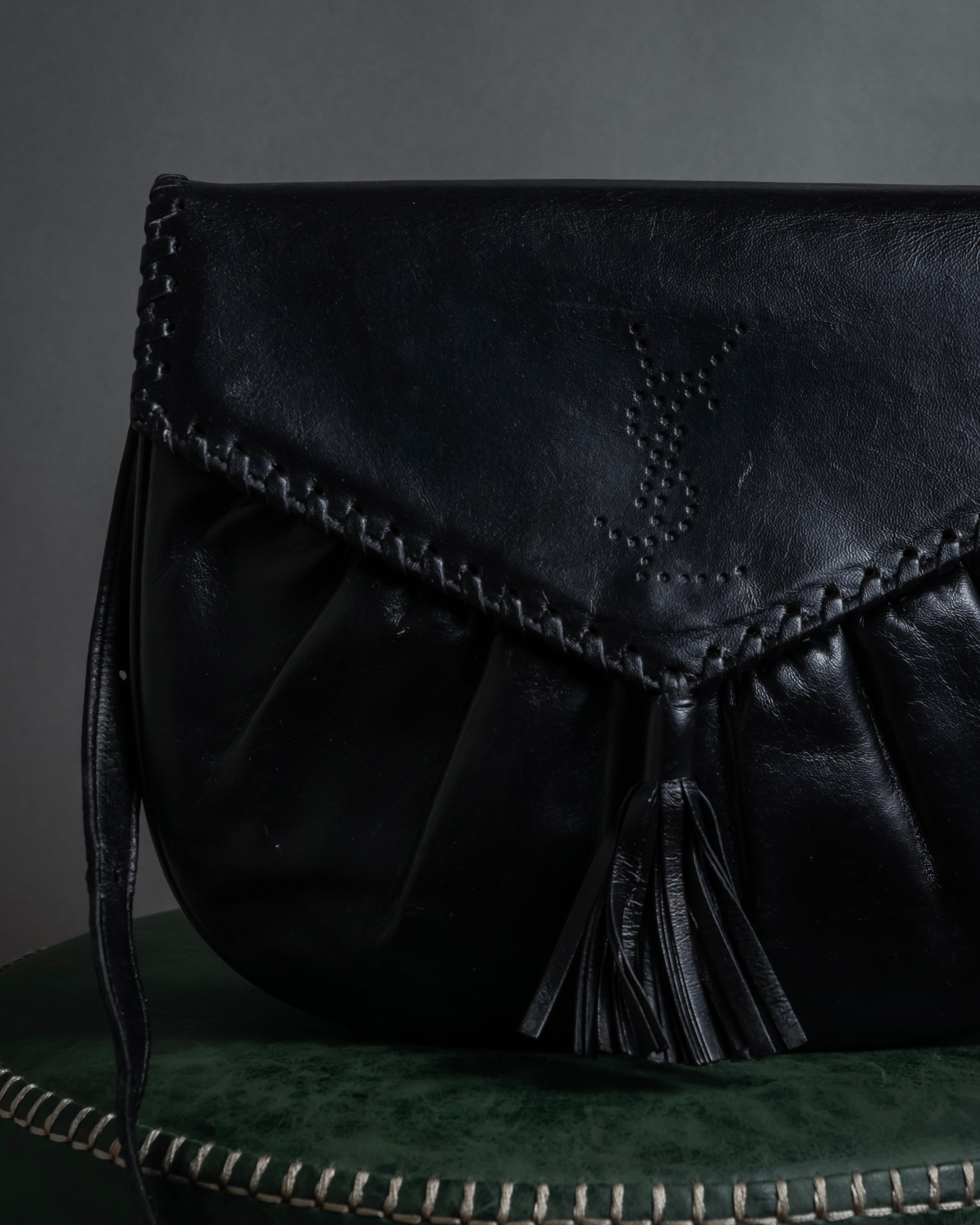 "YVES SAINT LAURENT" 80's-90's Logo engraved tassel detail bag