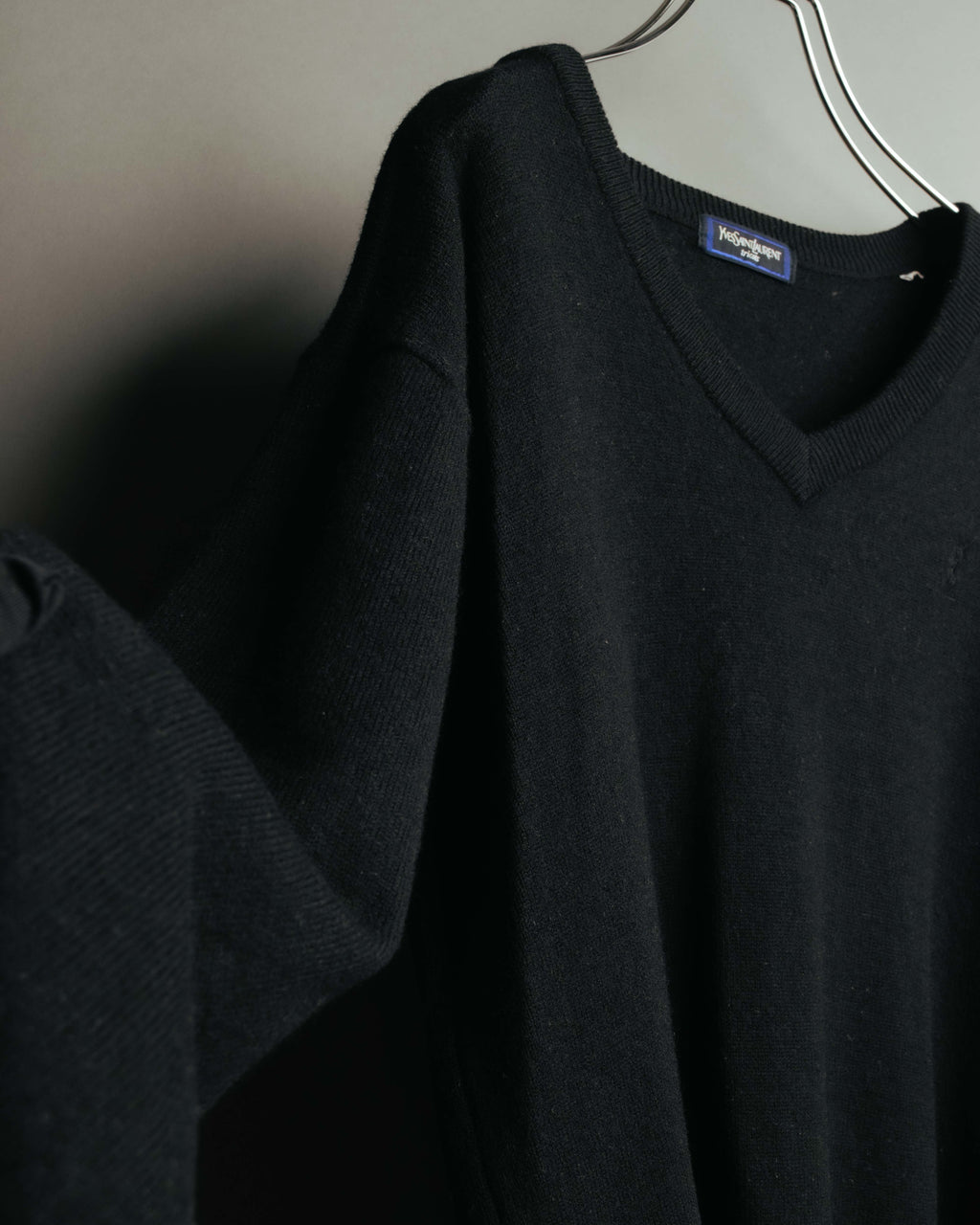 "Yves Saint Laurent" 80's-90's Minimal black wool v-neck sweater