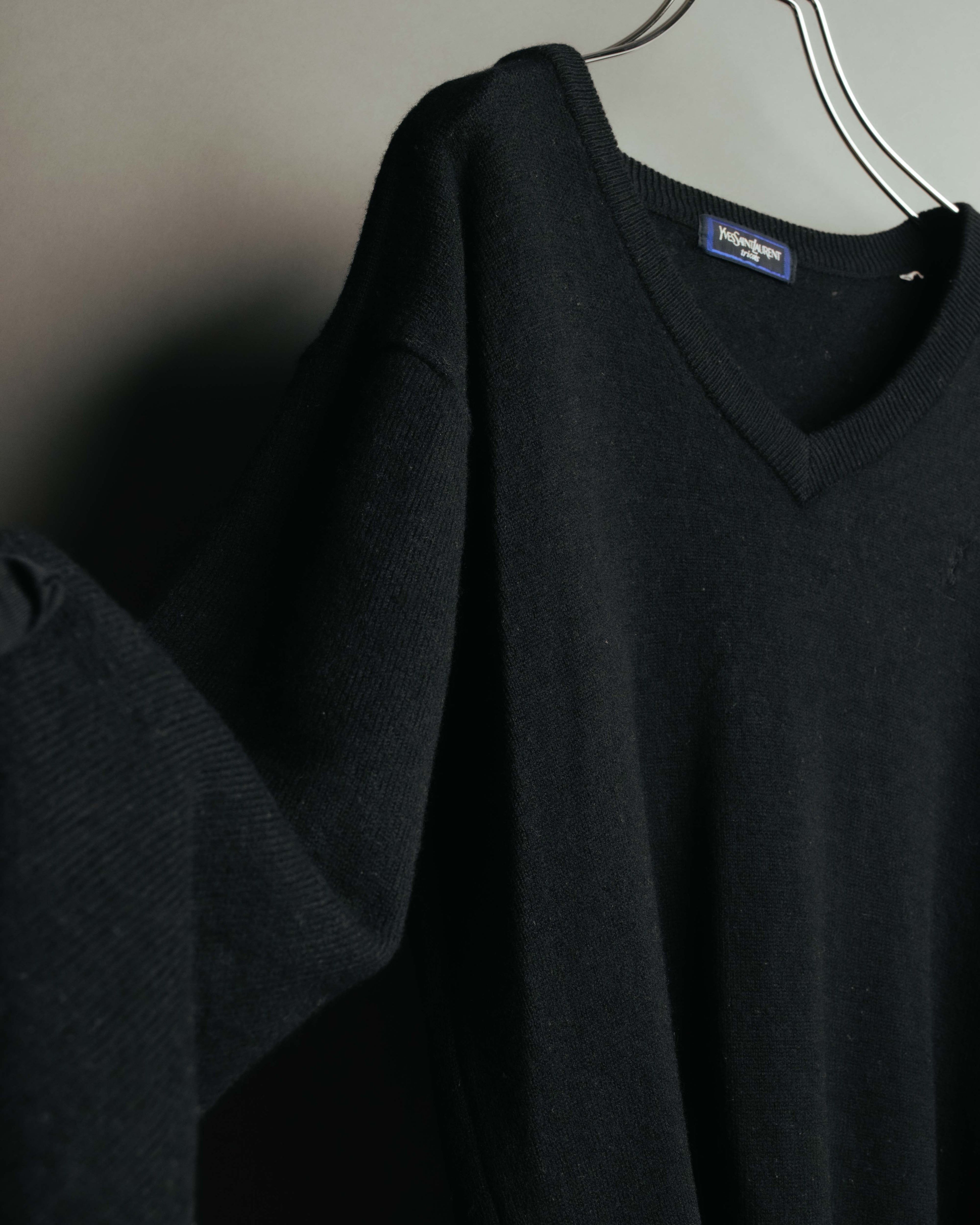 "Yves Saint Laurent" 80's-90's Minimal black wool v-neck sweater