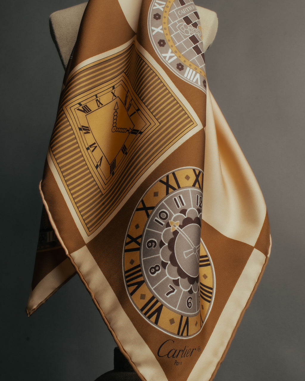 “Cartier“ 80’s-90’s Timepiece motif silk scarf
