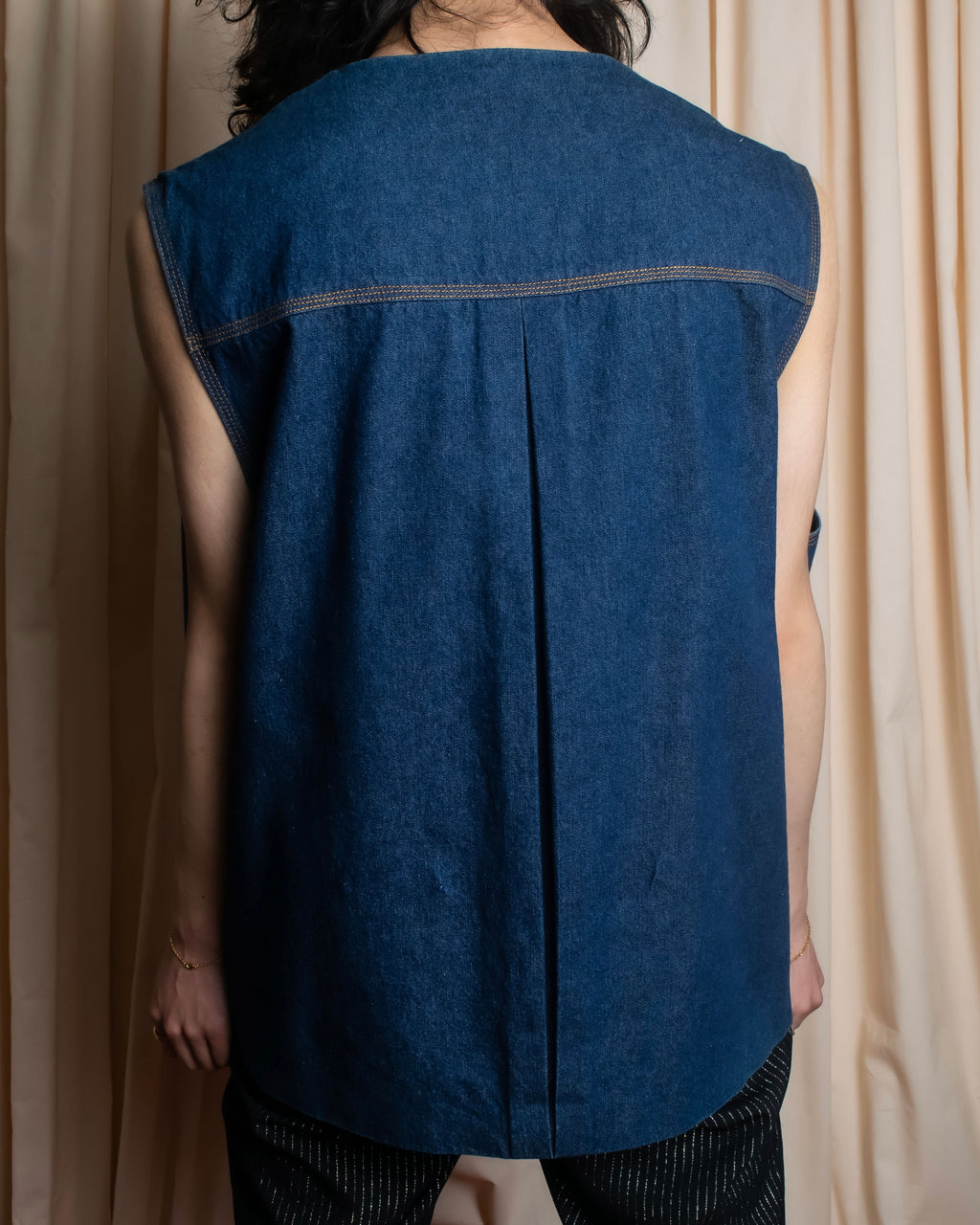 "Vintage stitch design denim vest"